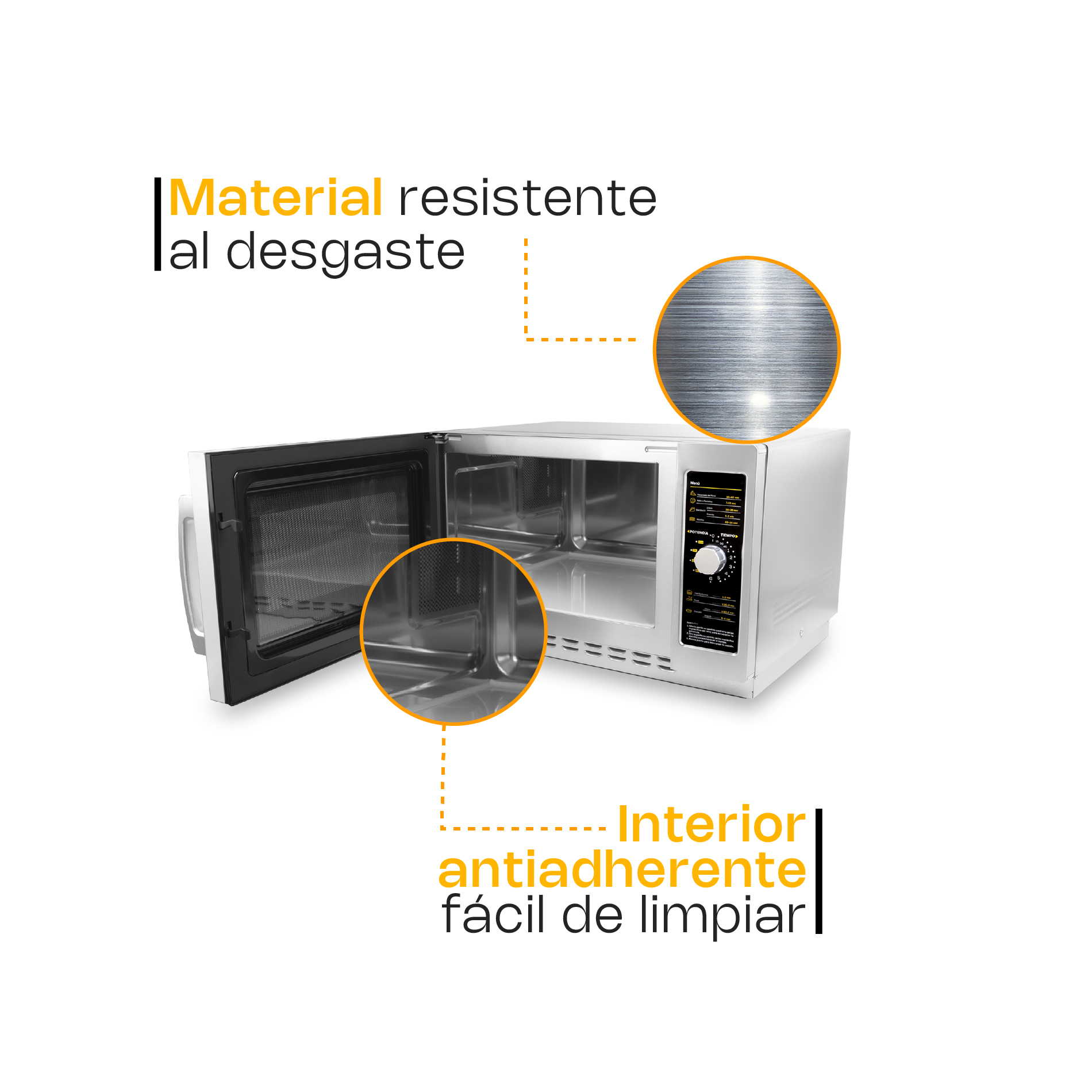 Foto 6 | Microondas Industrial Análogo Rhino, 1000w De Potencia, 1.2 Pies Cúbicos, Acero Inoxidable