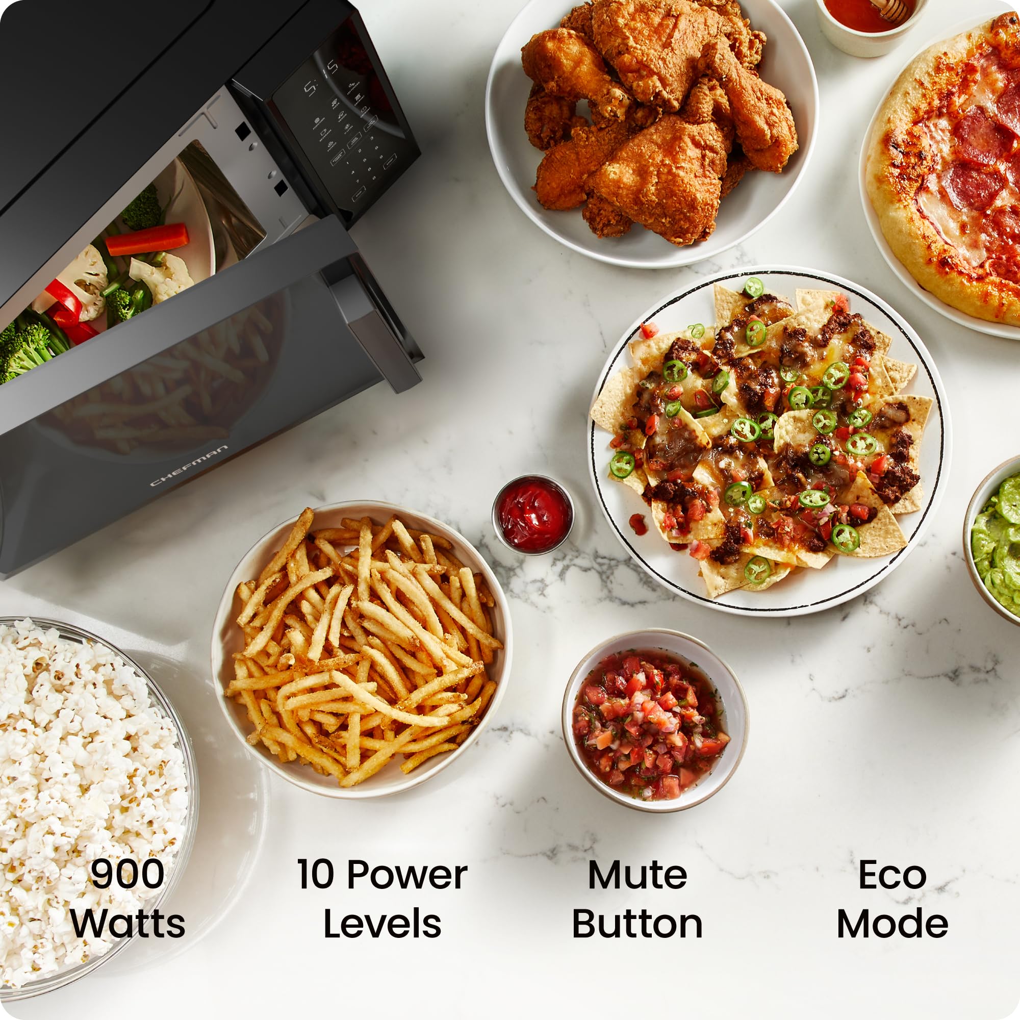 Foto 2 | Horno Microondas Chefman, 0.9 Pies Cúbicos, 900 W, 10 Niveles De Potencia, Negro - Venta Internacional.