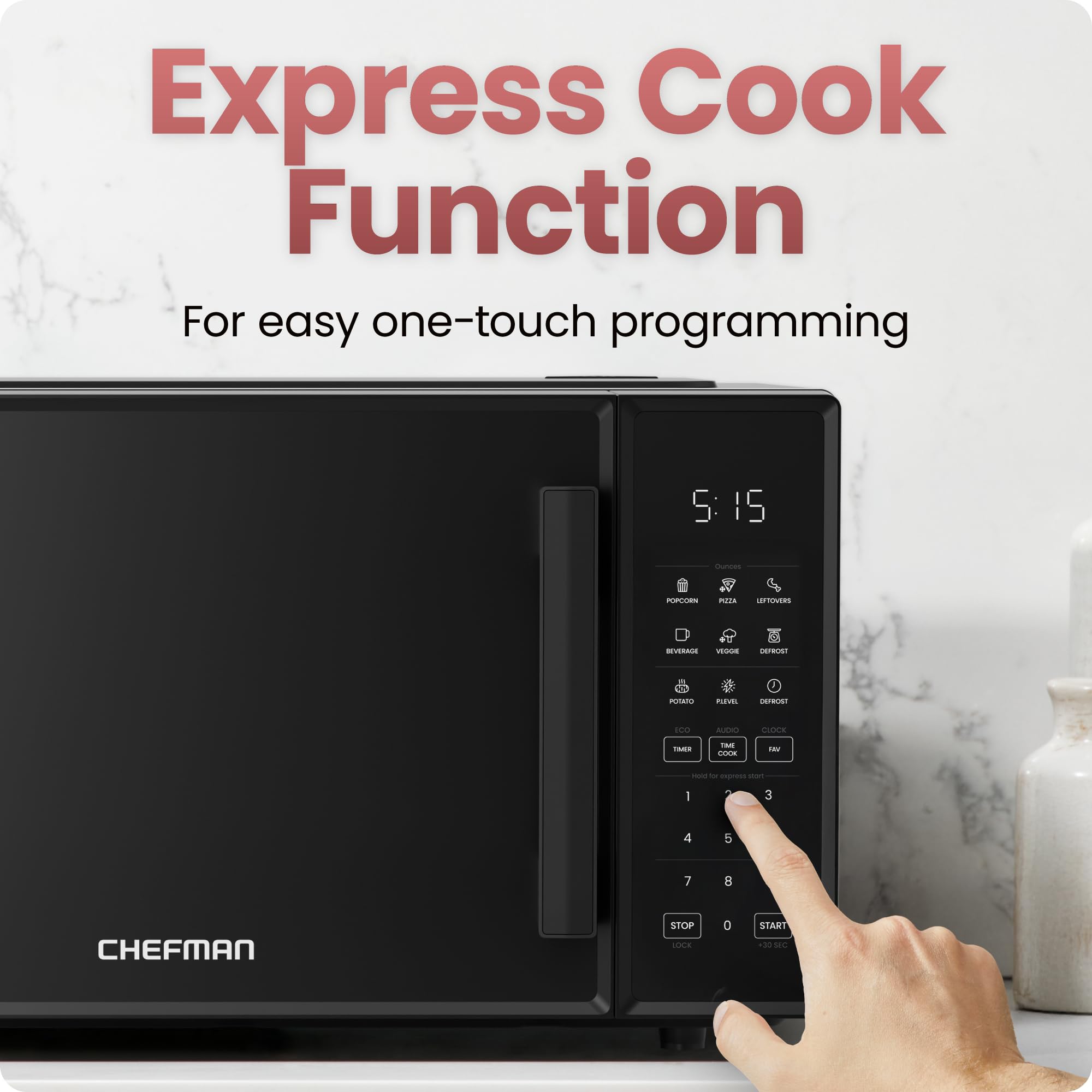 Foto 6 pulgar | Horno Microondas Chefman, 0.9 Pies Cúbicos, 900 W, 10 Niveles De Potencia, Negro - Venta Internacional.