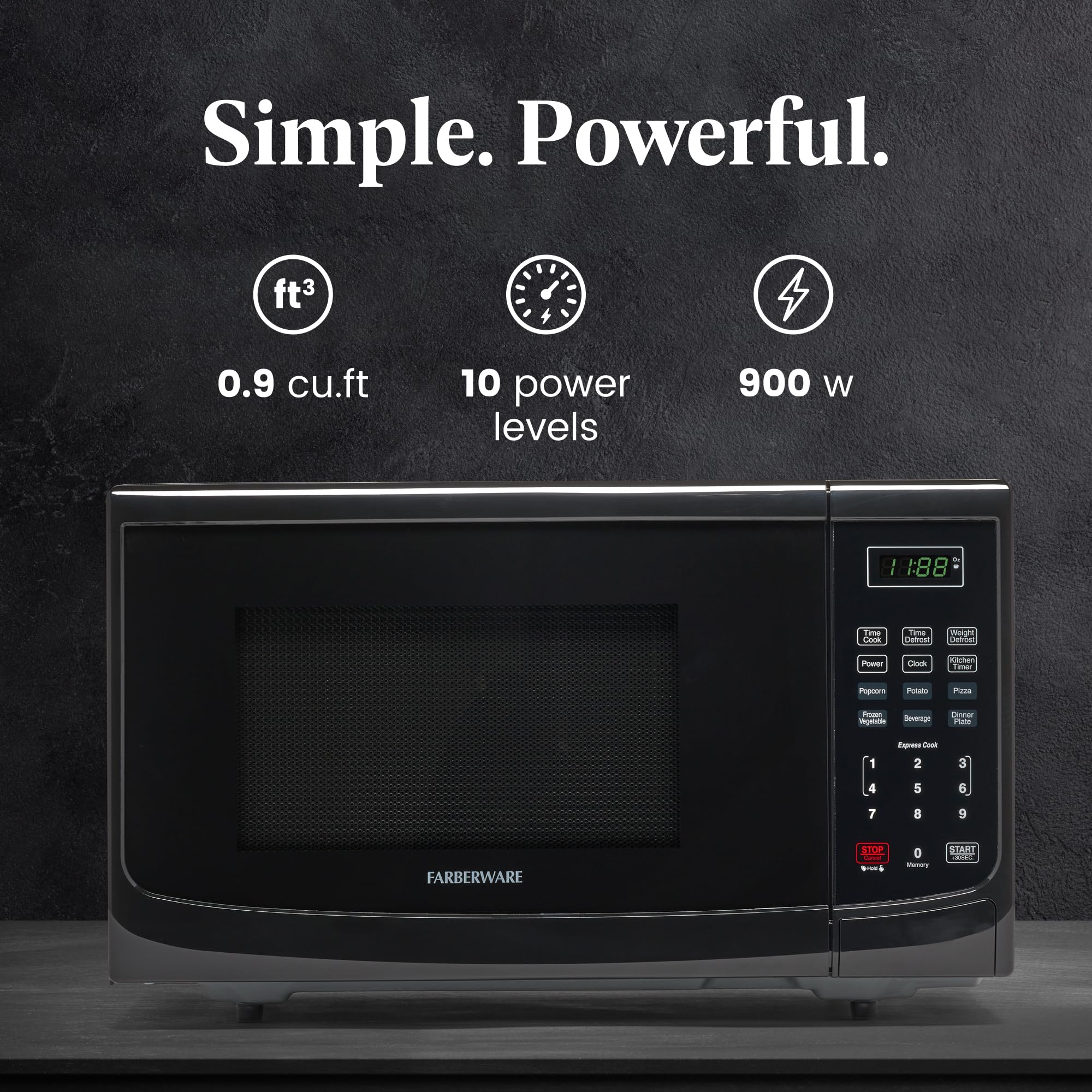 Foto 3 pulgar | Encimera Farberware Para Microondas, 900 W, 0.9 Pies Cúbicos Con Luz Led - Venta Internacional.