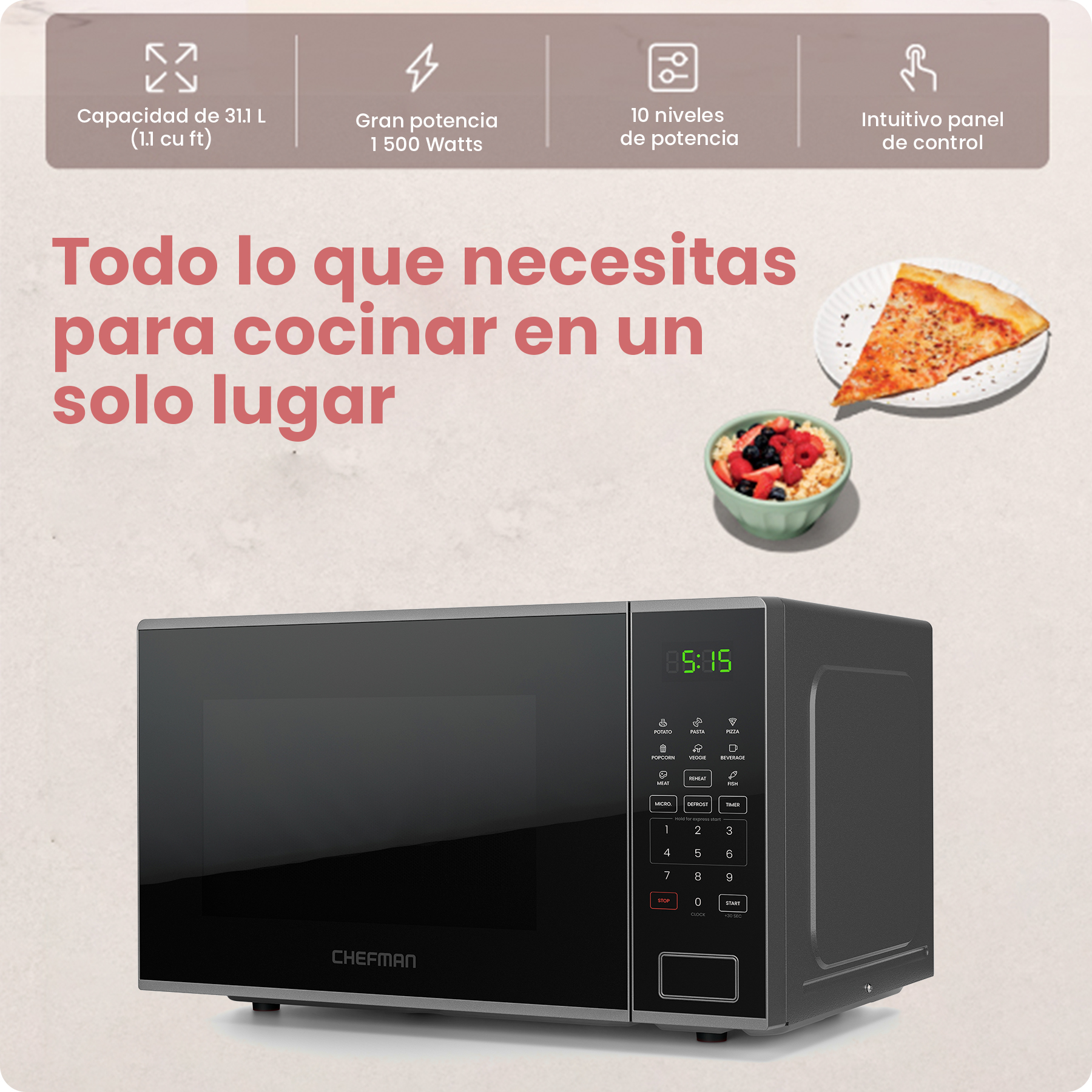 Foto 4 pulgar | Horno de  Microondas Digital 1.1 Pies Cúbicos | Acero Inoxidable Acabado Espejo