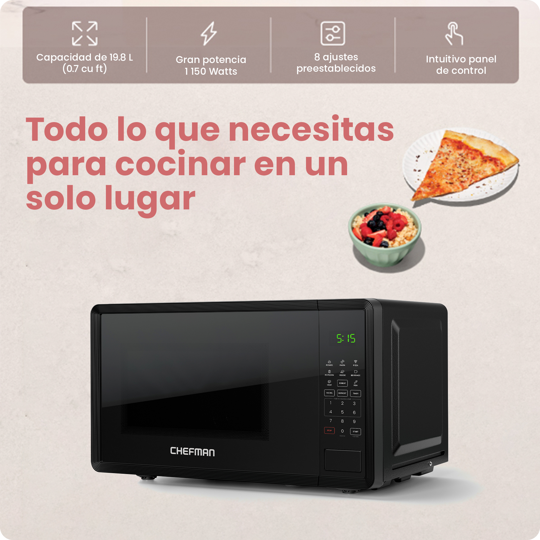 Foto 3 pulgar | Chefman Microondas Digital 0.7 Pies Cúbicos | 8 Menús Automáticos