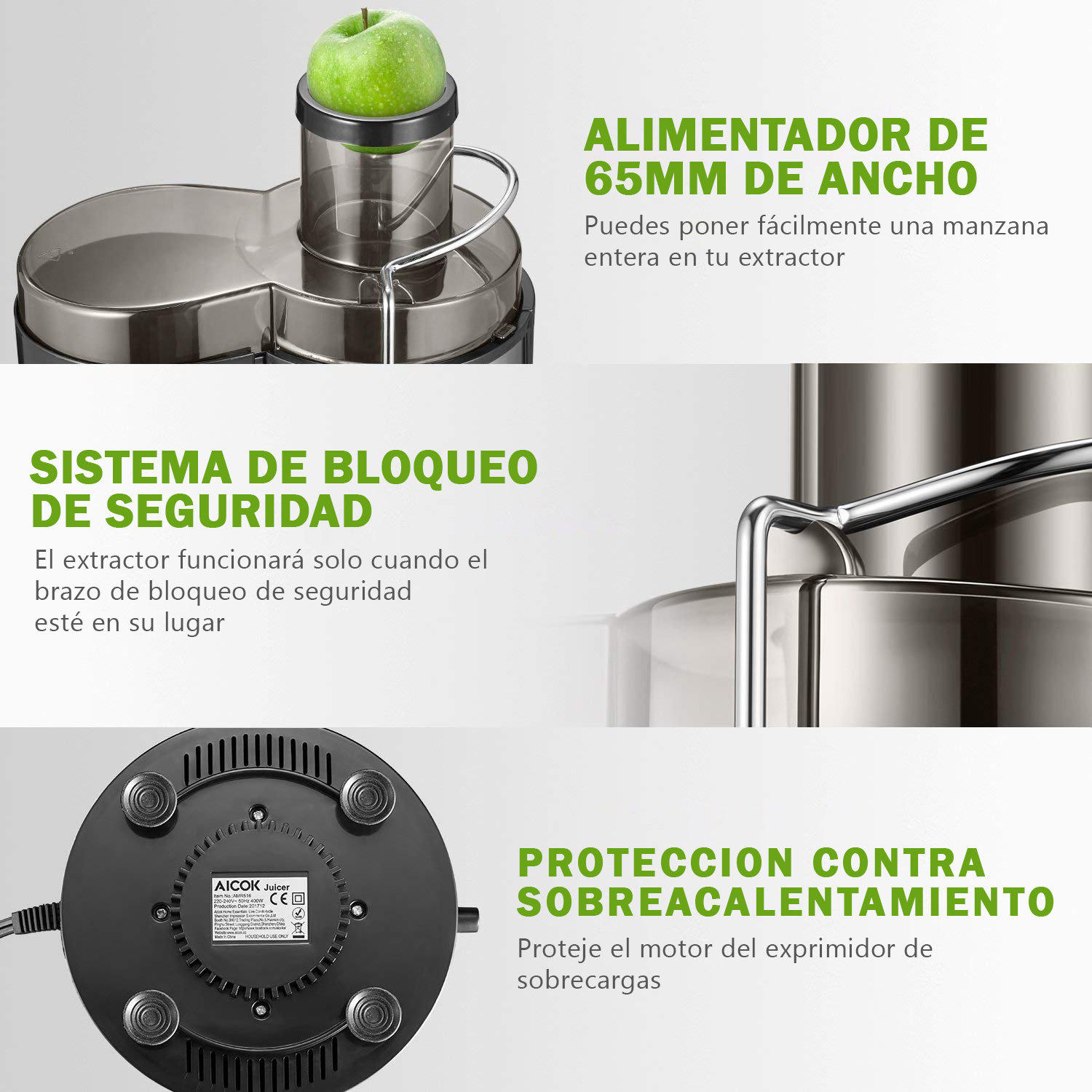 Foto 2 | Extractor de Jugos Aicok 2 Velocidades 1.4 L