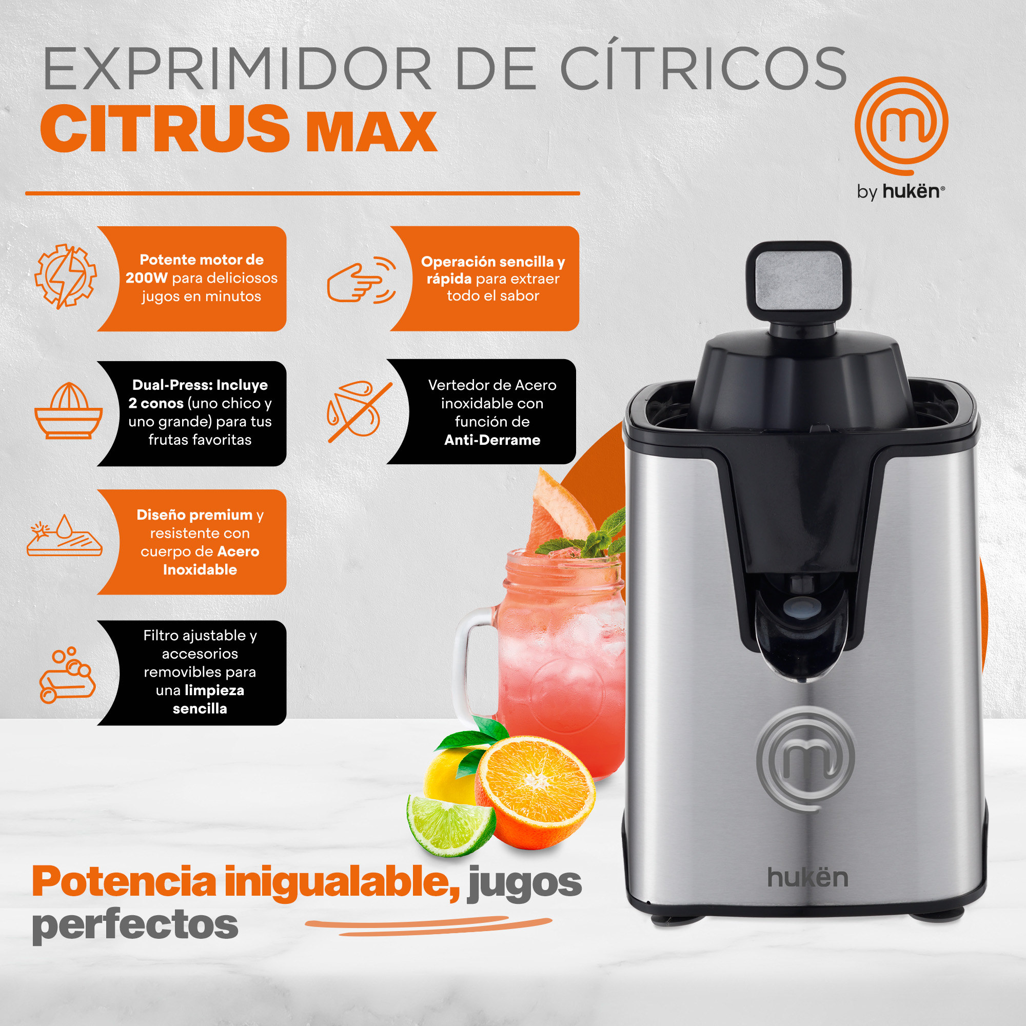 Foto 4 pulgar | Exprimidor Eléctrico de Cítricos MasterChef MK-CJ-600 Plateado