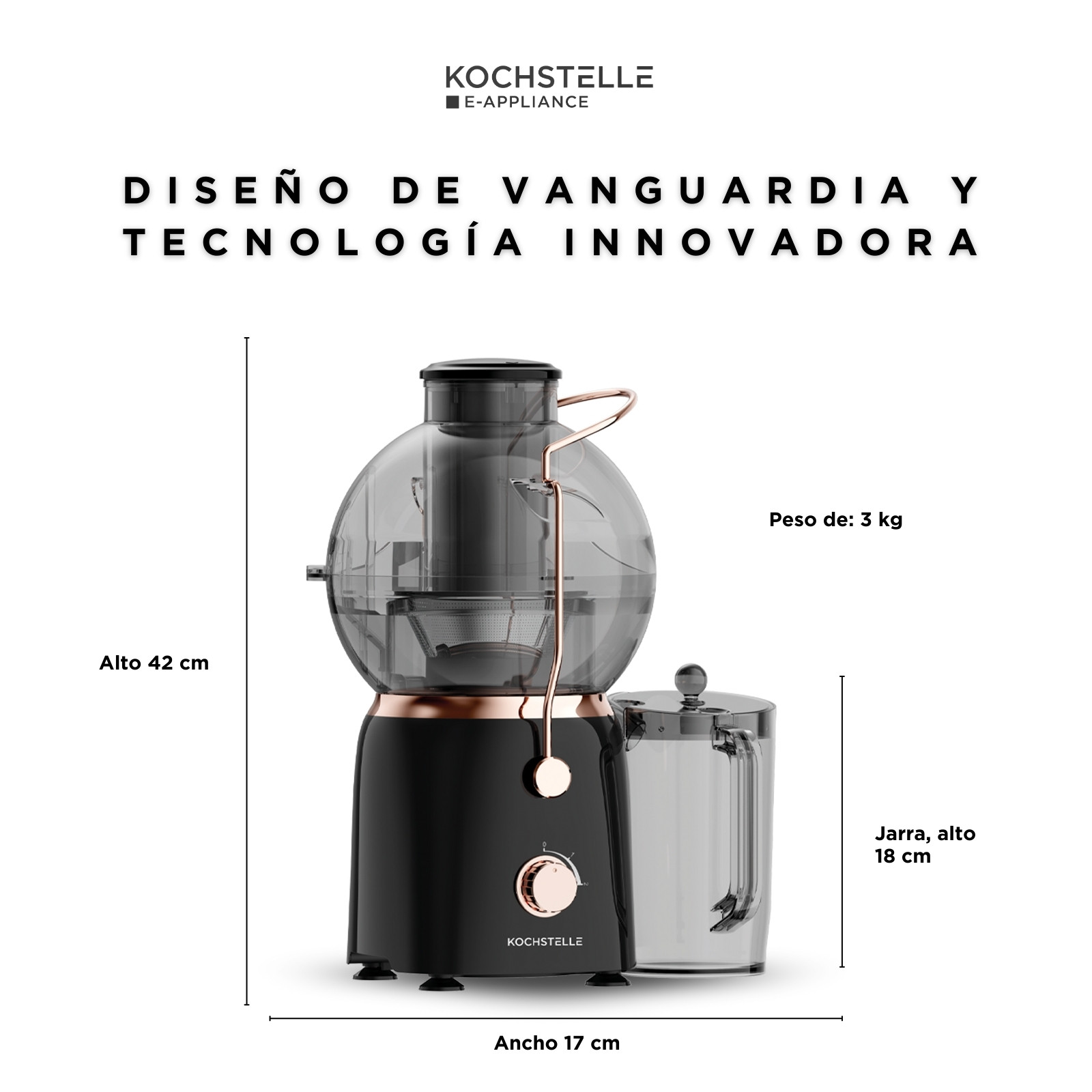 Foto 3 | Extractor de Jugo Potente Kochstelle con Perilla de 2 Velocidades y Cuchillas de Acero Inoxidable para un Rendimien