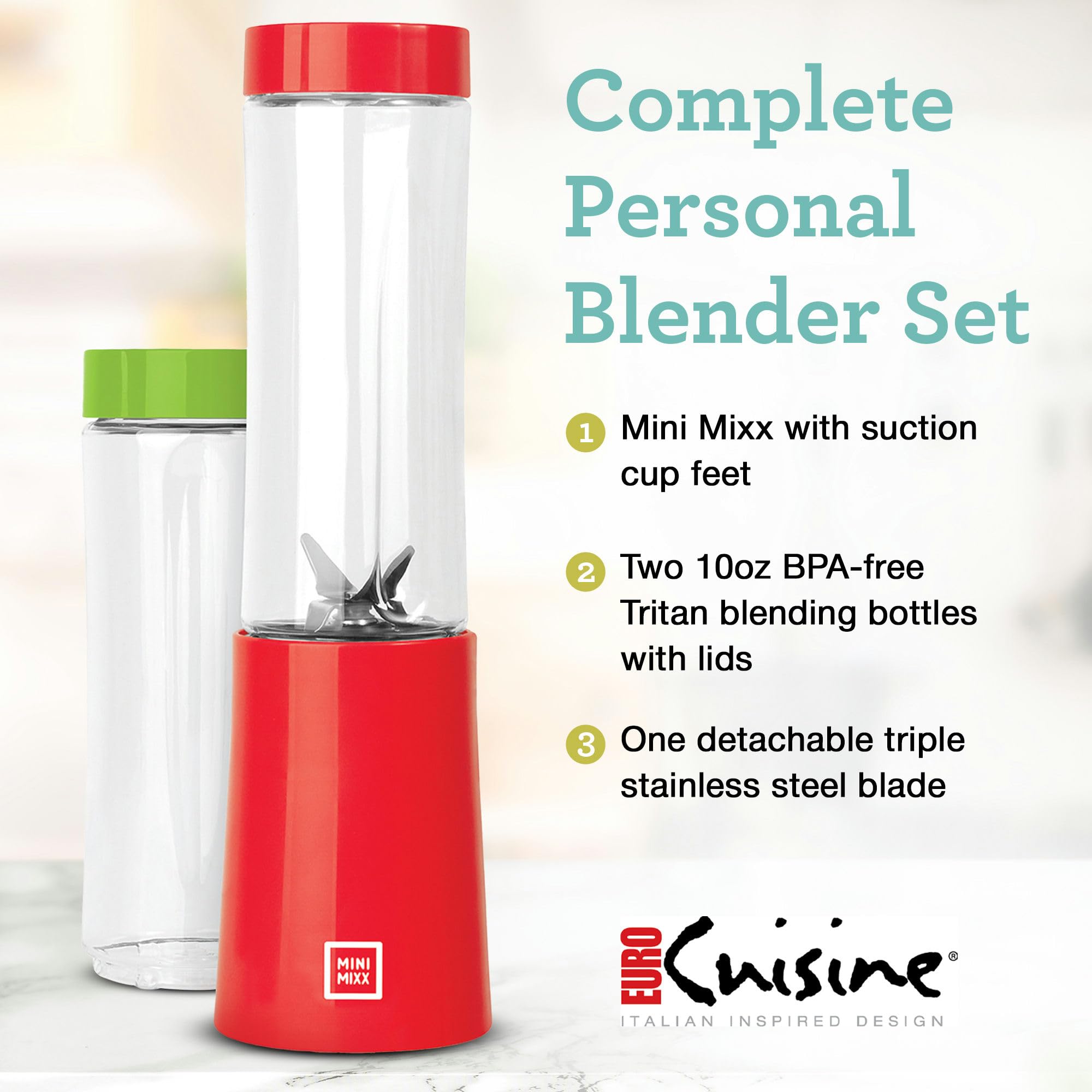 Foto 5 pulgar | Batidora Personal Euro Cuisine Mm1r Compact 150 W 2 Tazas Roja - Venta Internacional.