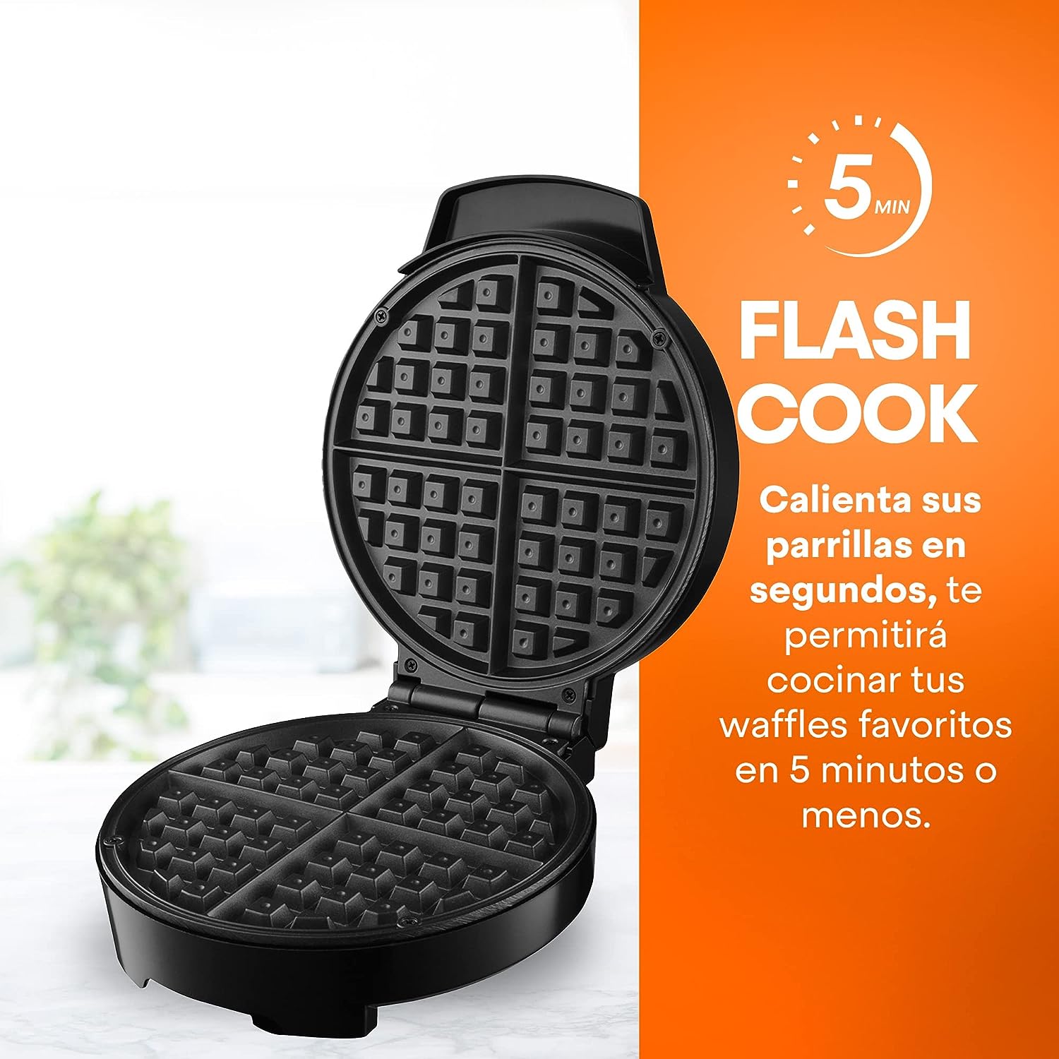 Foto 6 pulgar | Wafflera Belga Masterchef color Negro Redonda Flash Cook 4 Rebanadas