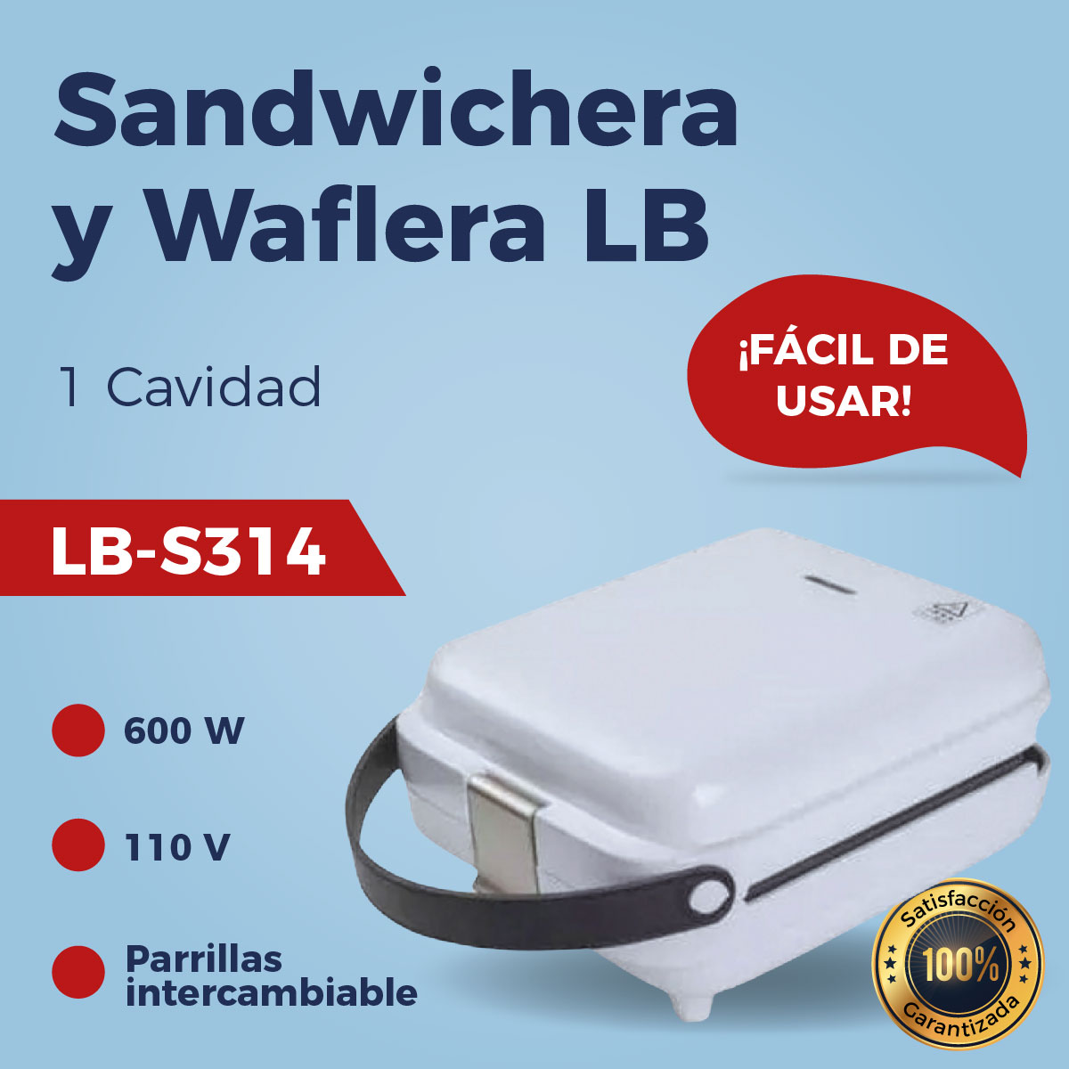 Foto 7 pulgar | Sandwichera y Waflera LB-Link LB-S314 color Blanco con Parrilla Intercambiable