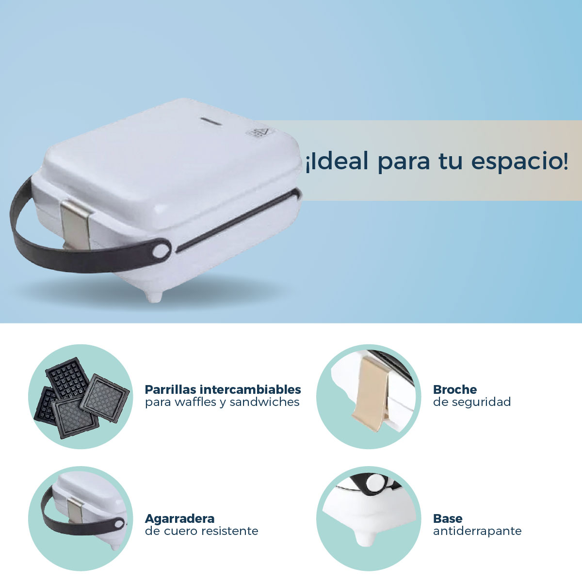 Foto 7 | Sandwichera y Waflera LB-Link LB-S314 color Blanco con Parrilla Intercambiable