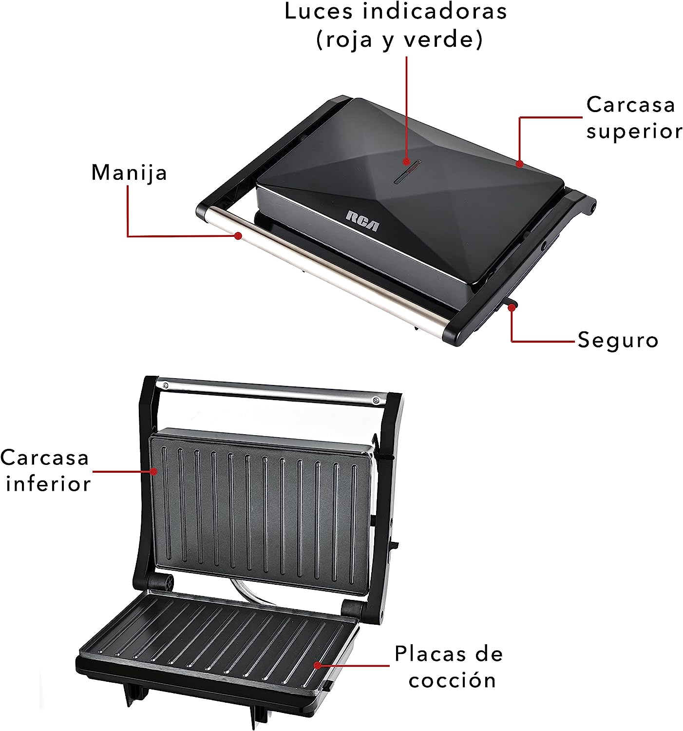 Foto 5 pulgar | Parrilla Panini Placas Antiadherentes  Rca Rc-122g Negro