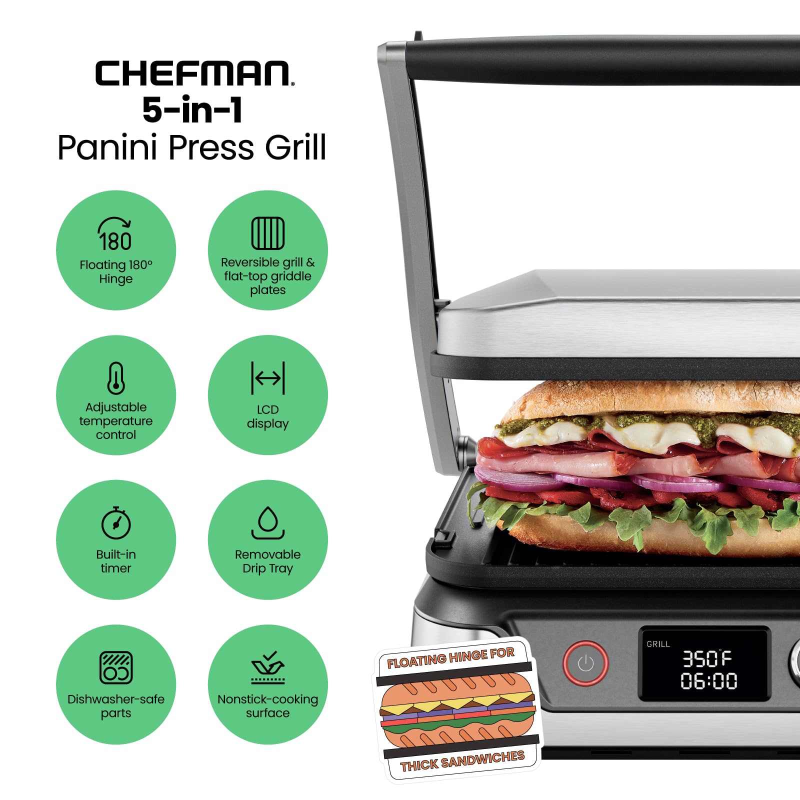 Foto 3 pulgar | Panini Press Grill Sandwichera y Parrilla Chefman - Venta Internacional