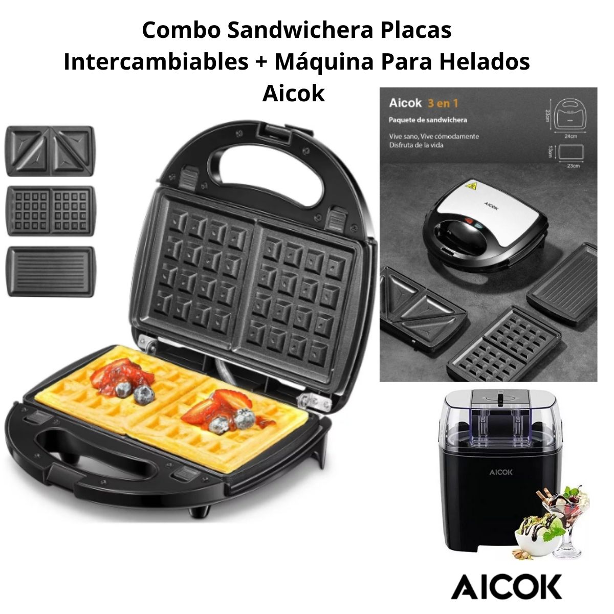 Foto 1 | Sandwichera Placas Intercambiables Aicok Ak-a014+máquina Para Hacer Helados Aicok