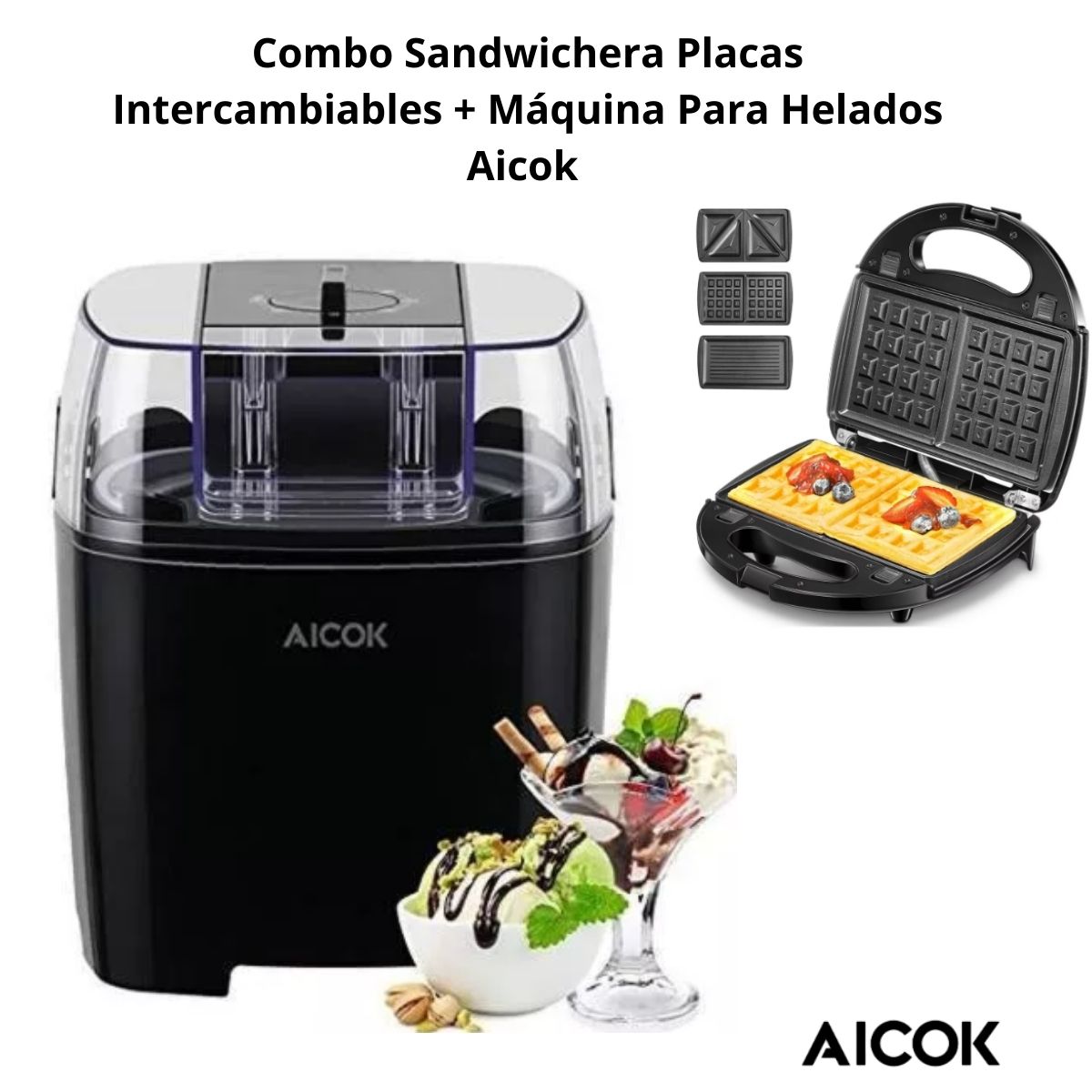 Foto 2 | Sandwichera Placas Intercambiables Aicok Ak-a014+máquina Para Hacer Helados Aicok
