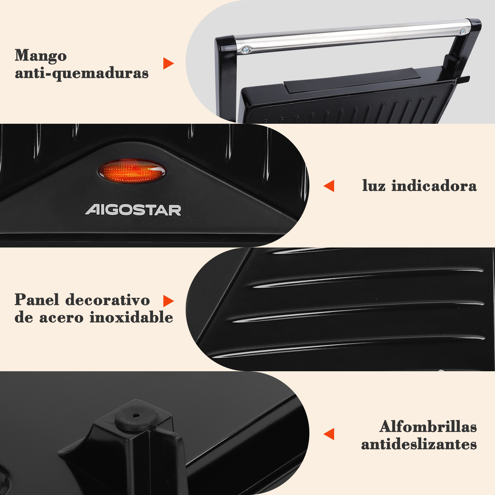 Foto 4 pulgar | Sandwichera Eléctrica Panini Parrilla Antiadherente 750 W