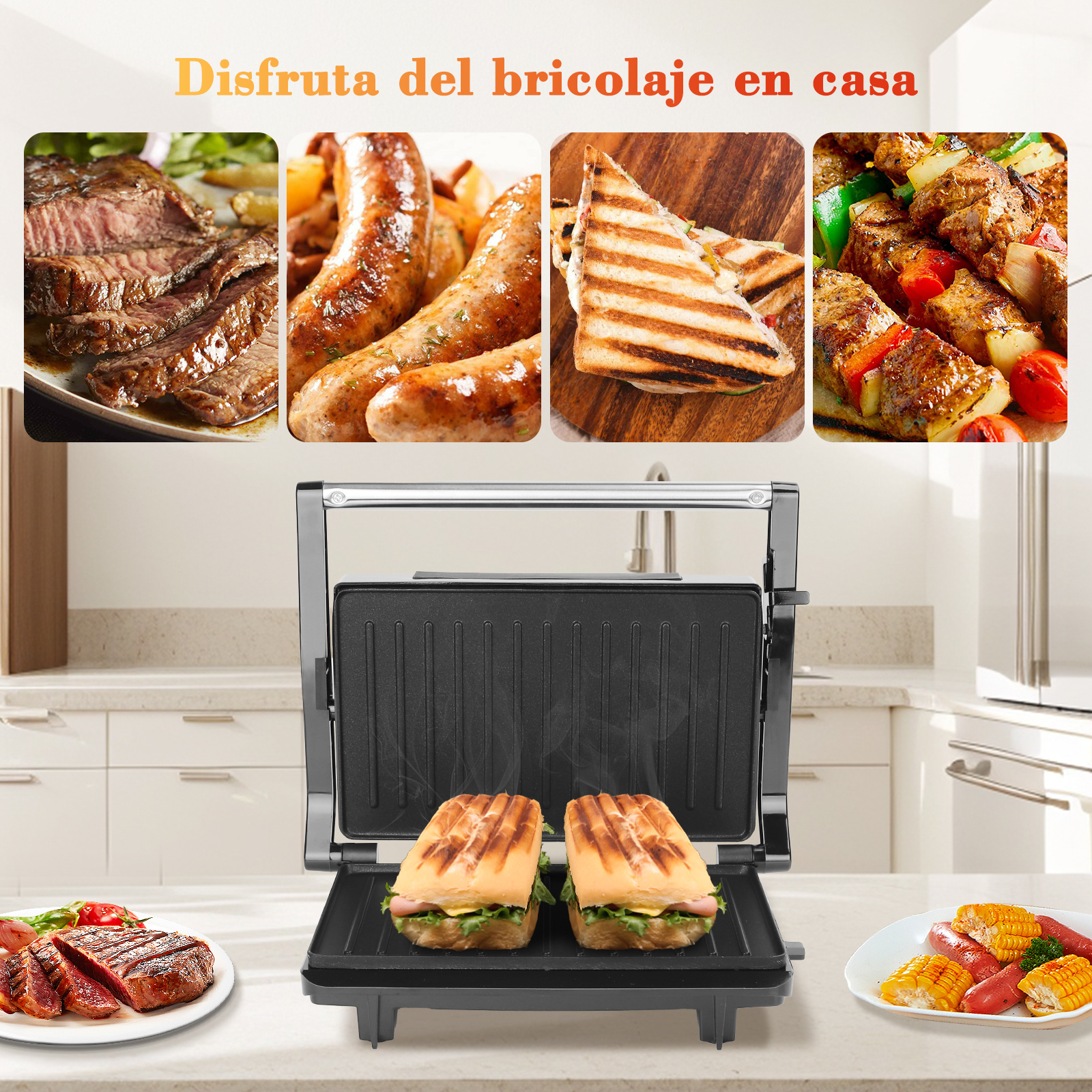 Foto 5 | Sandwichera Eléctrica Panini Parrilla Antiadherente 750 W