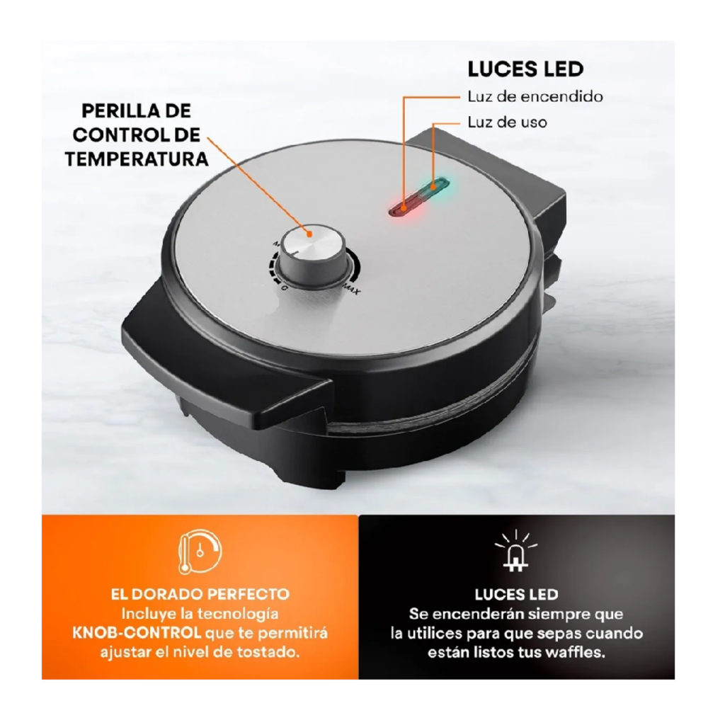 Foto 4 pulgar | Wafflera 4 Rebanadas Belug,  Acero Color Gris Con Negro
