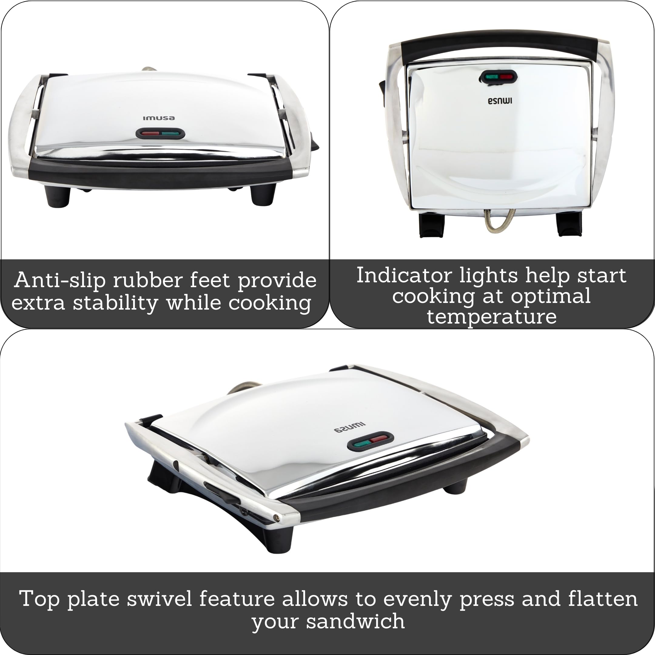 Foto 3 | Sandwichera Panini Press Imusa De Acero Inoxidable 30x25 Cm - Venta Internacional.
