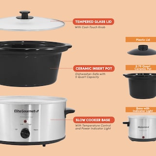 Foto 2 | Olla De Cocción Lenta Elite Gourmet Mst-500d De 5 L Con Cazo De 0.75 L - Venta Internacional.