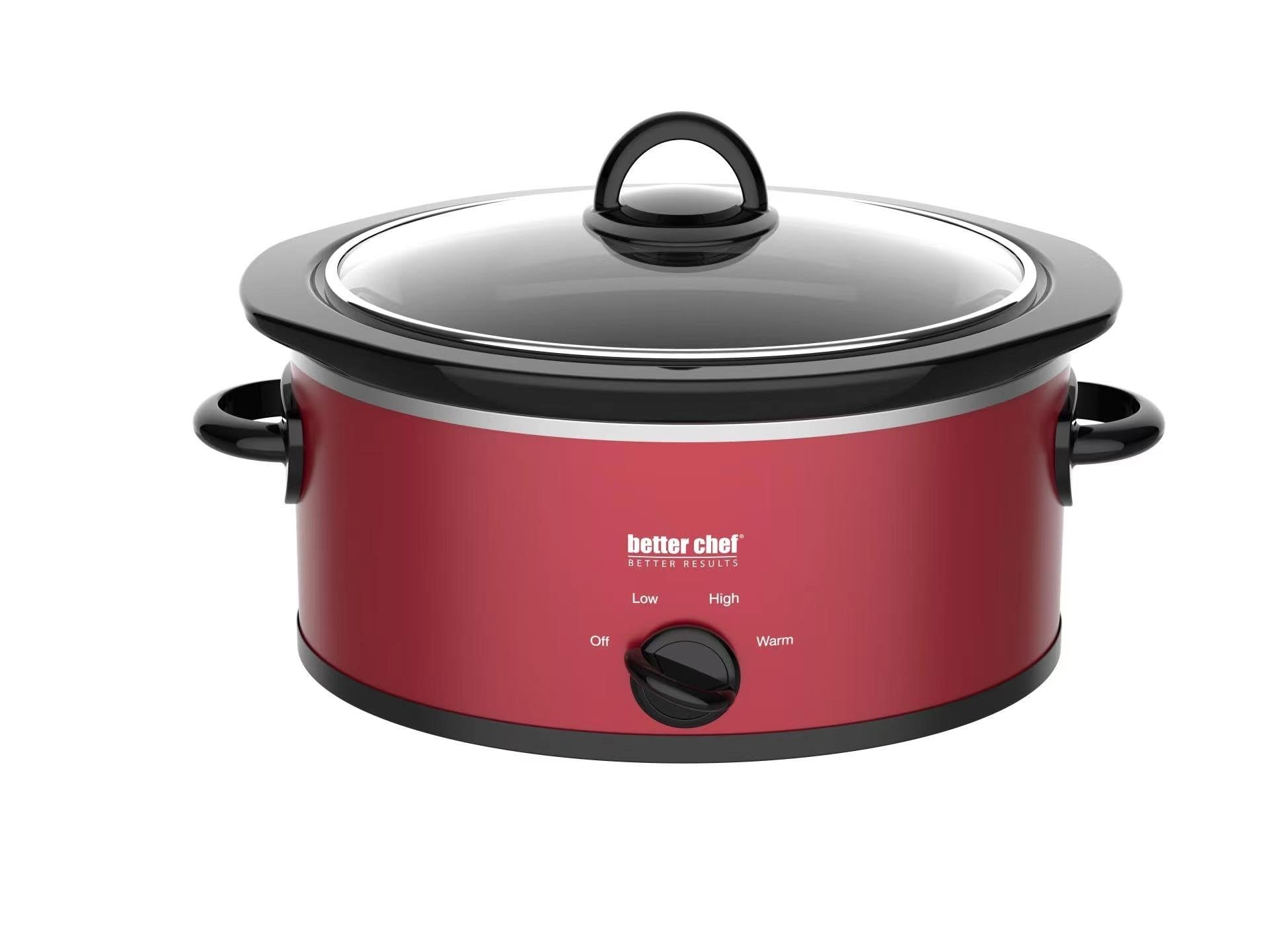 Olla De Cocción Lenta Better Chef Ovalada De 3 Litros Con 3 Ajustes De Temperatura, Color Rojo - Venta Internacional.