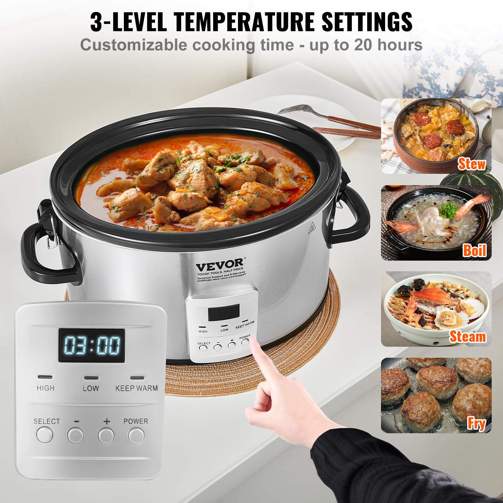 Foto 4 pulgar | Olla De Cocción Lenta Vevor 6qt 240 W Eléctrica Con Ajustes De Calor De 3 Niveles - Venta Internacional.