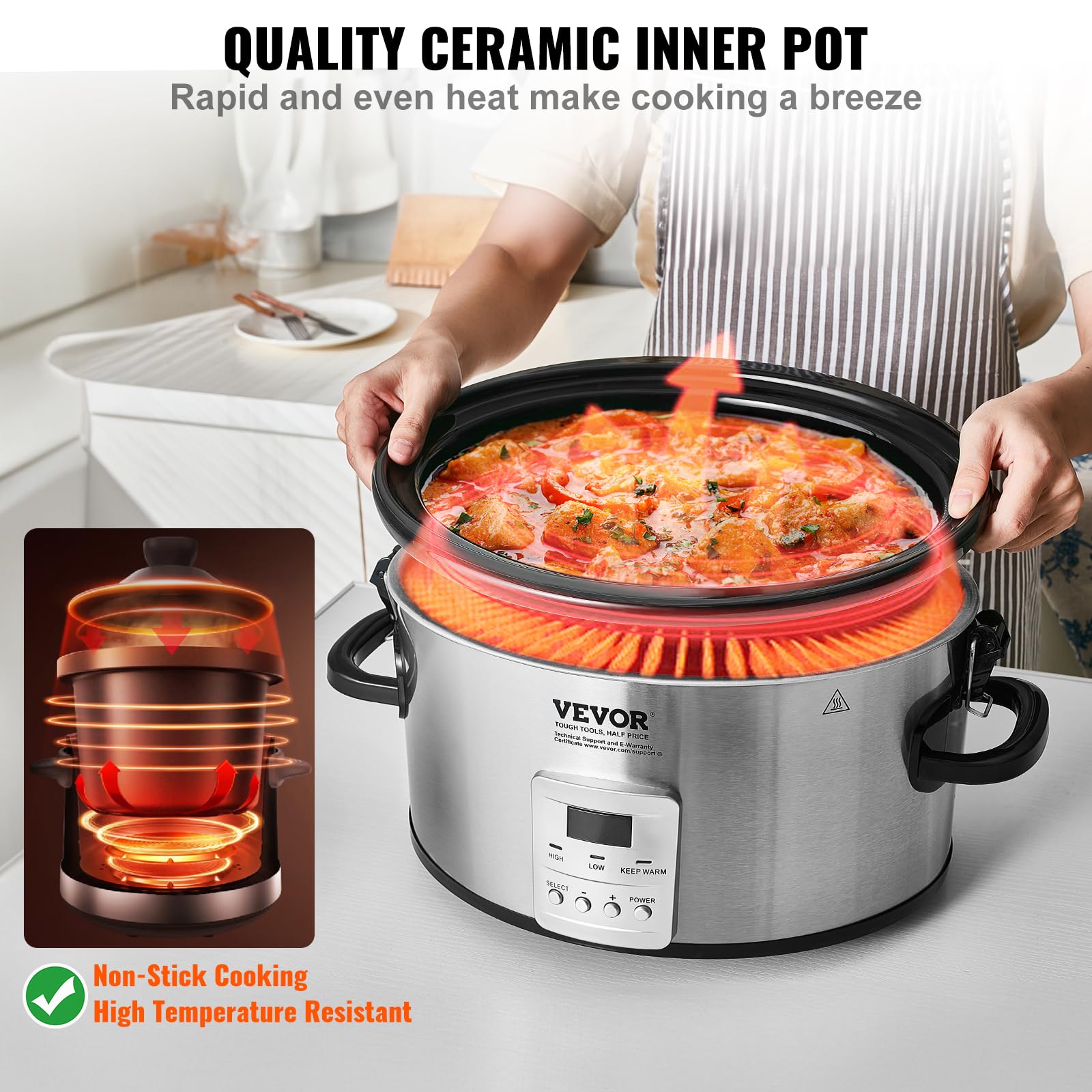 Foto 5 pulgar | Olla De Cocción Lenta Vevor 6qt 240 W Eléctrica Con Ajustes De Calor De 3 Niveles - Venta Internacional.