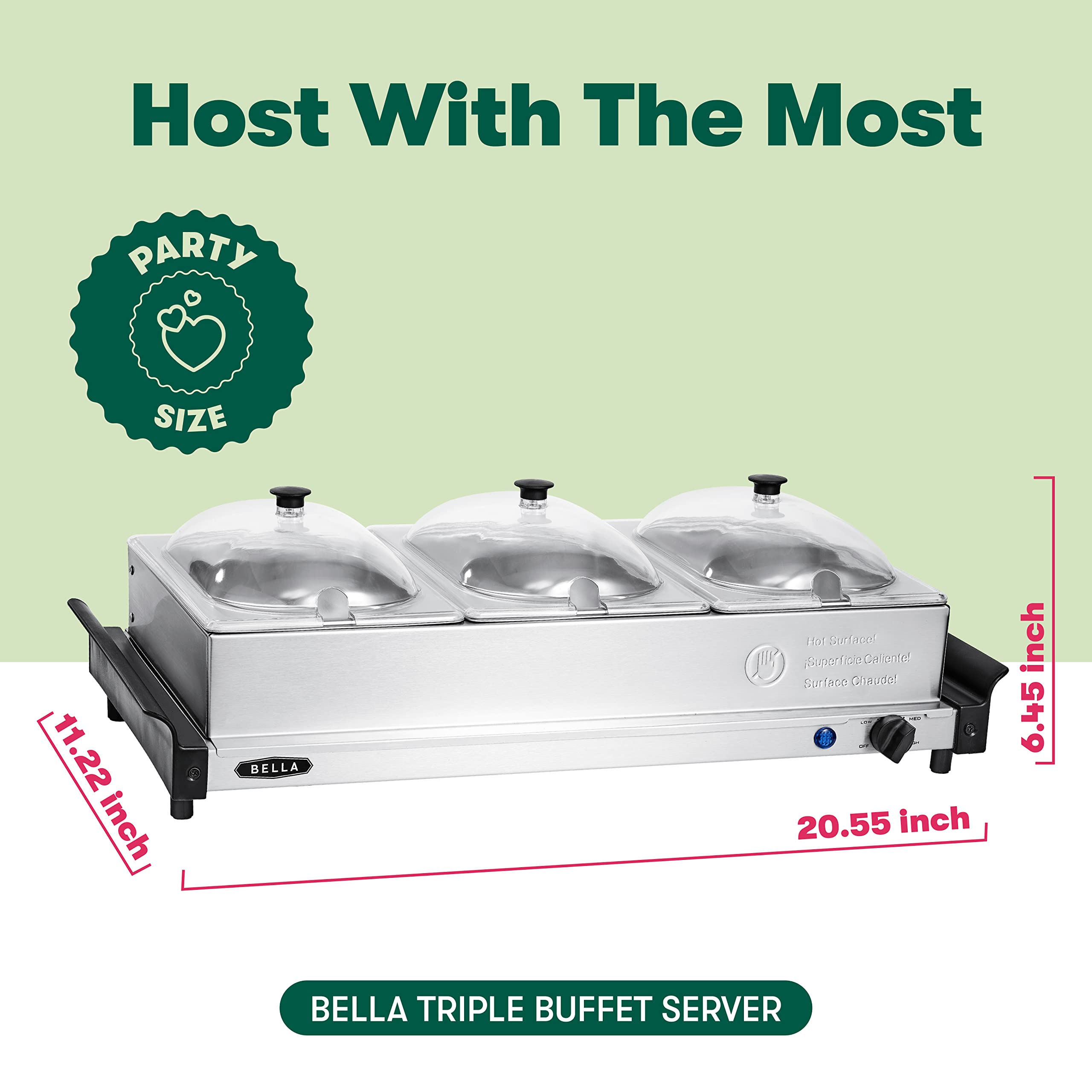 Foto 3 pulgar | Servidor Buffet Bella Triple Electric De 4,5 L Con Bandeja De Calentamiento - Venta Internacional.