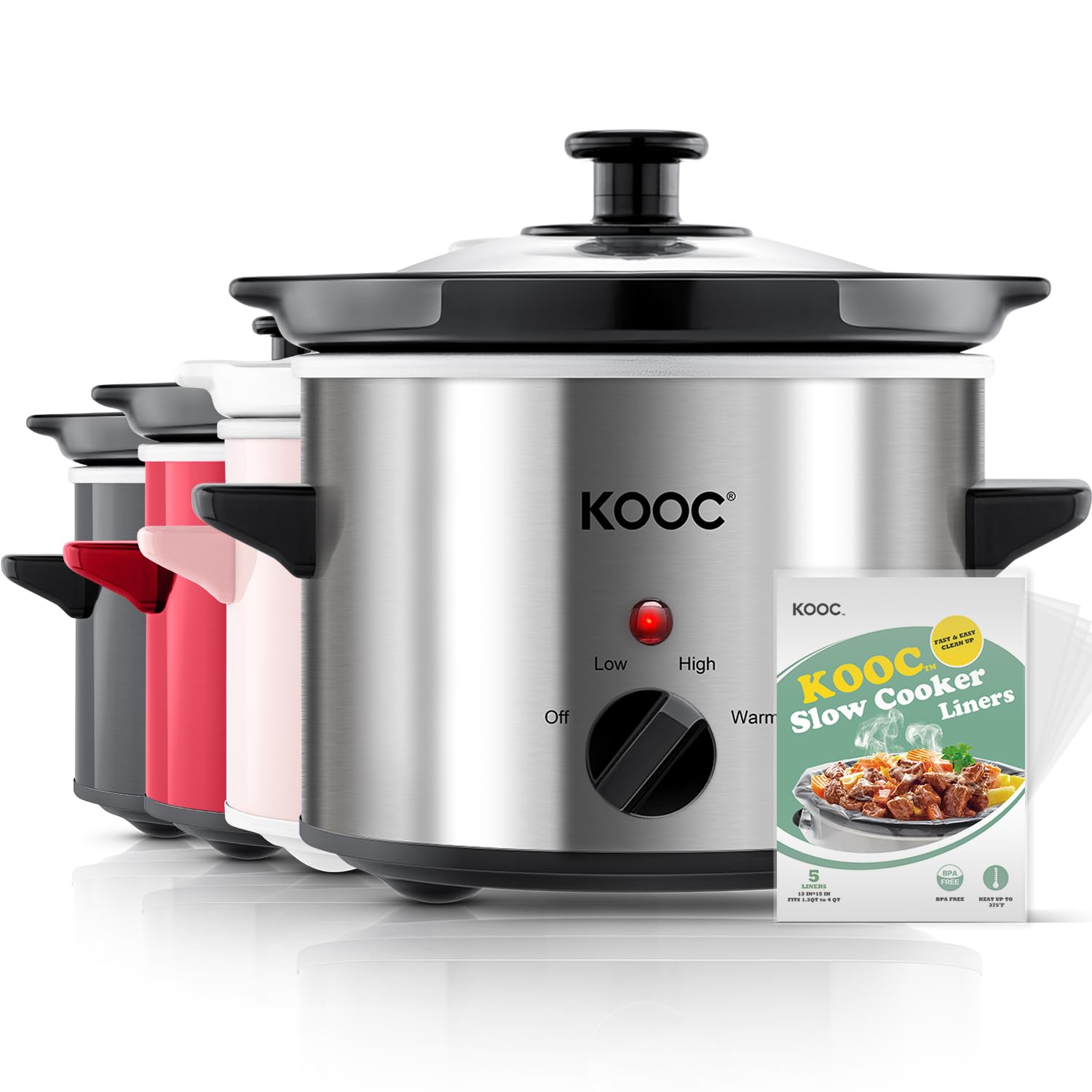 Olla De Cocción Lenta Kooc Pequeña De 2 Cuartos De Galón Con Forros Gratis De Acero Inoxidable - Venta Internacional. $820