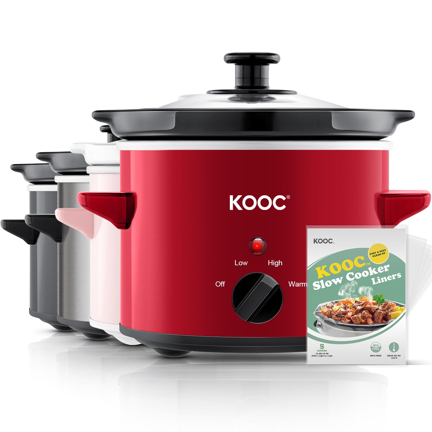 Foto 1 | Olla De Cocción Lenta Kooc, Olla Pequeña De Cerámica De 2 Cuartos De Galón Con Forros, Roja - Venta Internacional.