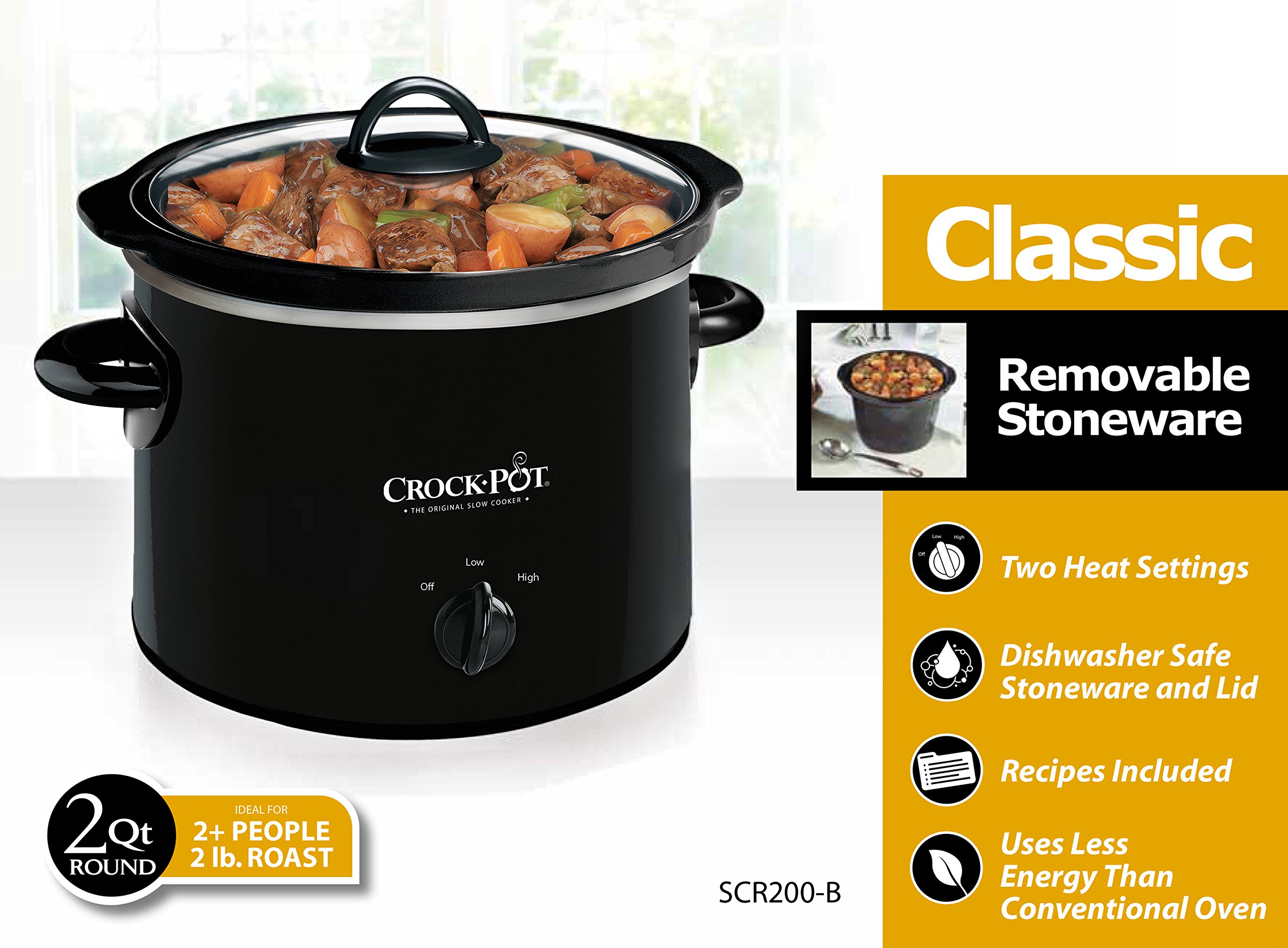 Foto 3 | Olla De Cocción Lenta Crockpot  De 2 Cuartos De Galón, Color Negro Clásico, 400 W - Venta Internacional.