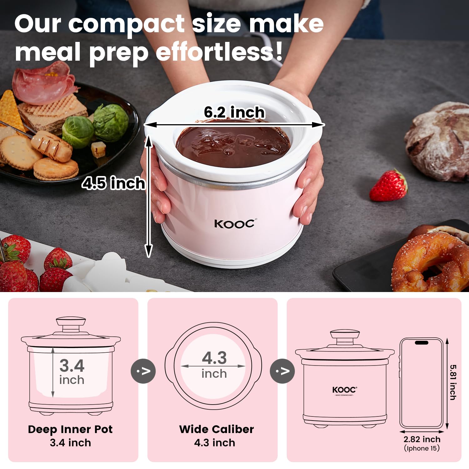 Foto 3 pulgar | Olla Pequeña De Cerámica Kooc Slow Cooker De Acero Inoxidable De 0,65 L, Color Rosa - Venta Internacional.
