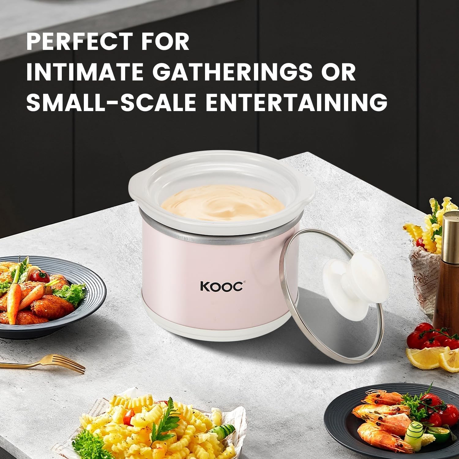 Foto 4 pulgar | Olla Pequeña De Cerámica Kooc Slow Cooker De Acero Inoxidable De 0,65 L, Color Rosa - Venta Internacional.