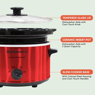 Foto 2 | Olla De Cocción Lenta Elite Gourmet Mst-275xr# Eléctrica, 2 L, Color Rojo Metalizado - Venta Internacional.