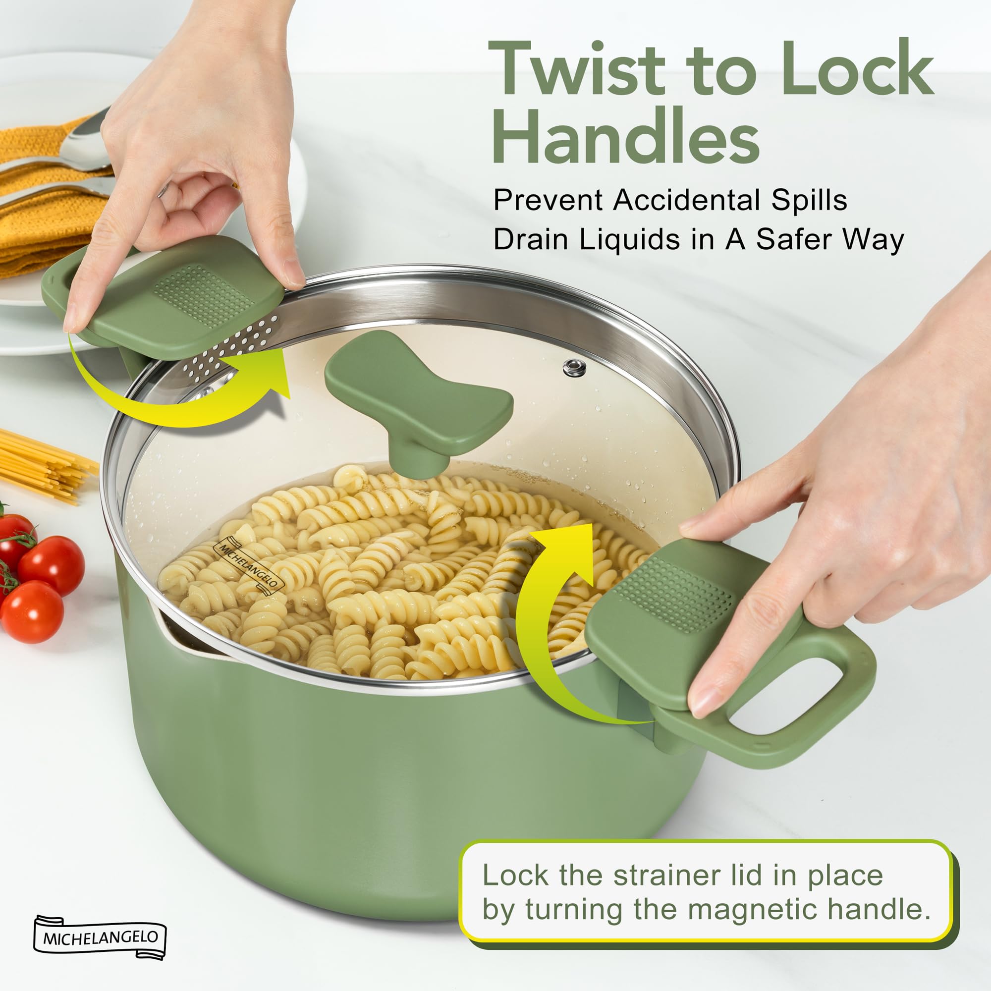 Foto 3 pulgar | Olla Para Pasta Michelangelo De 6 Cuartos De Galón Con Tapa Coladora Revestida De Cerámica - Venta Internacional.