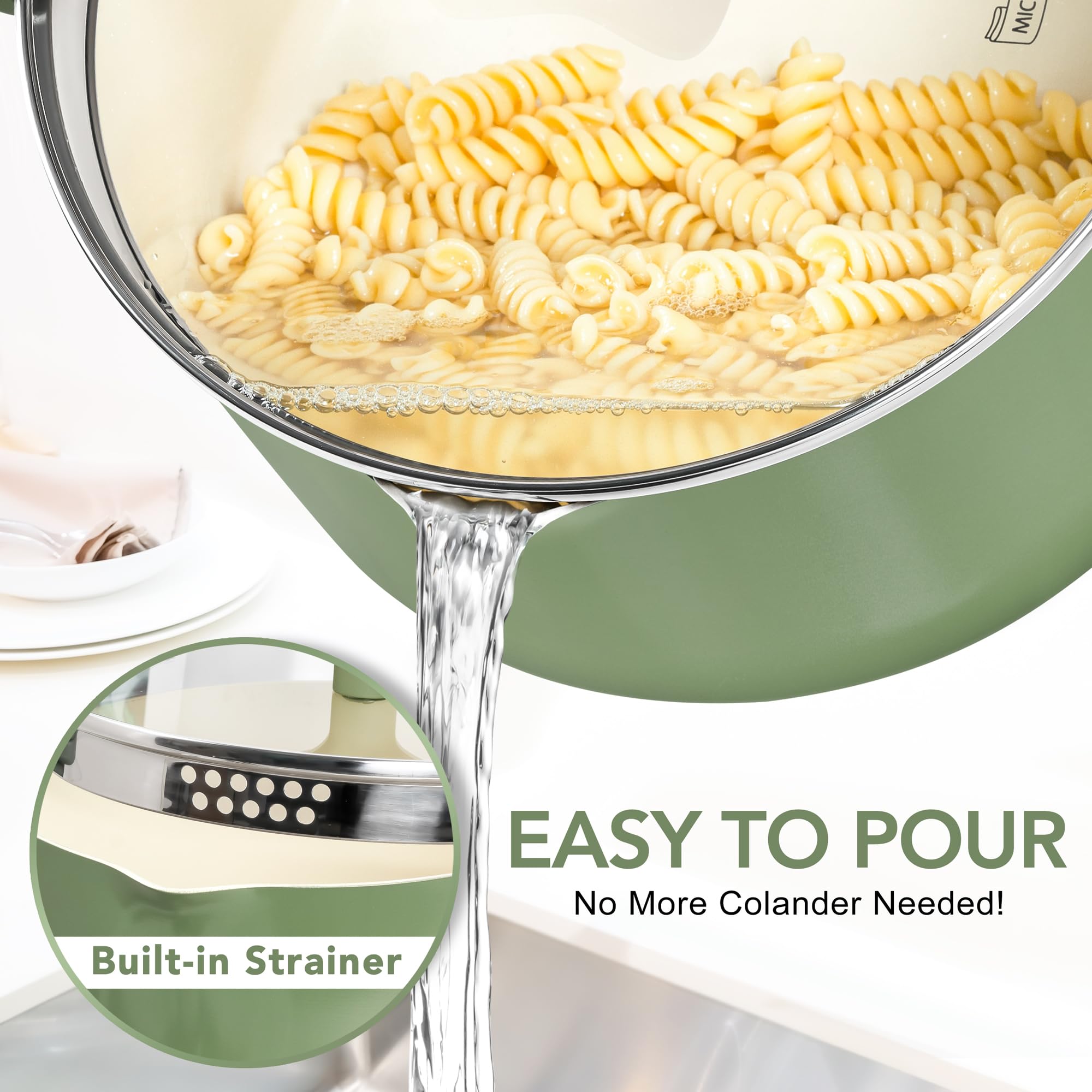 Foto 3 | Olla Para Pasta Michelangelo De 6 Cuartos De Galón Con Tapa Coladora Revestida De Cerámica - Venta Internacional.