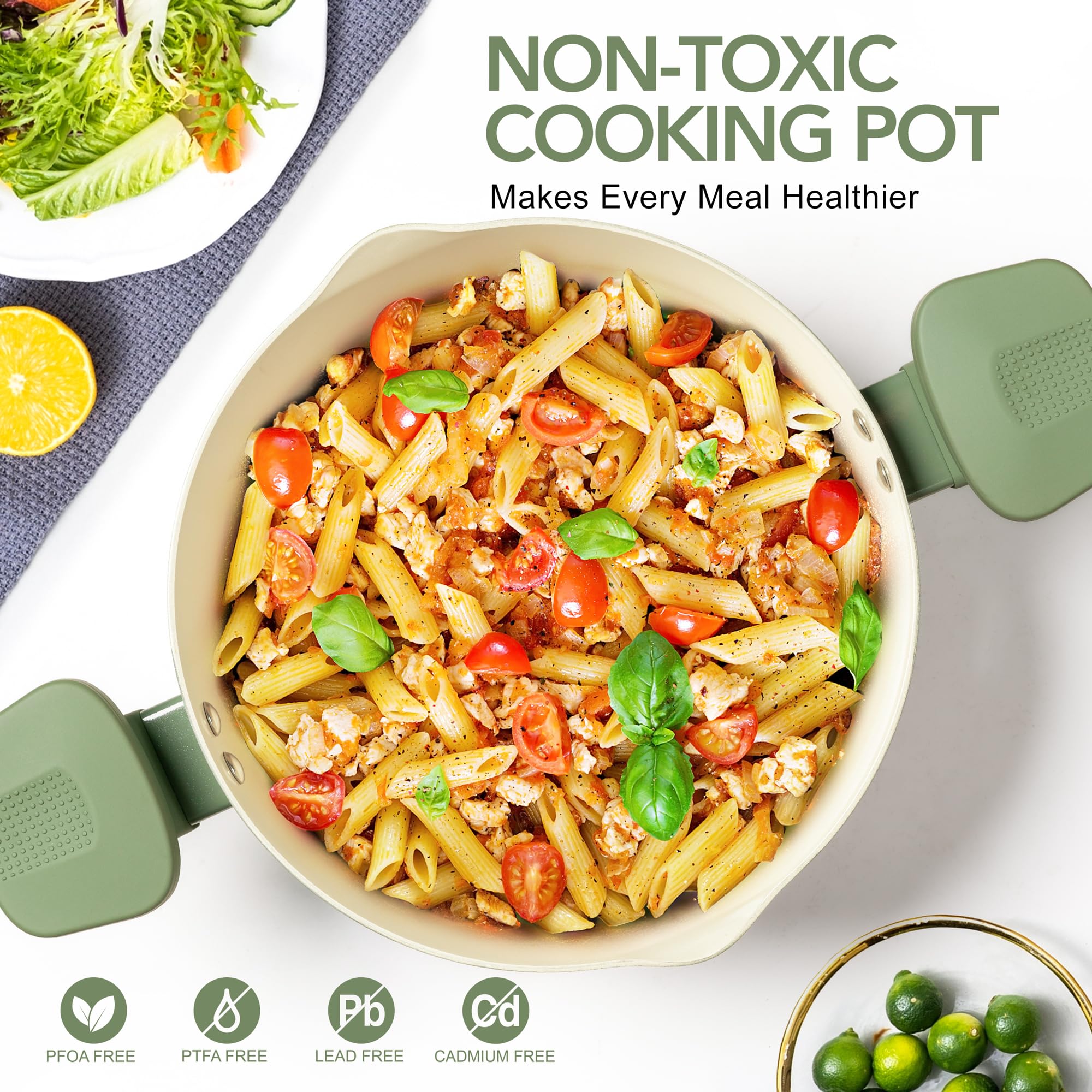 Foto 7 | Olla Para Pasta Michelangelo De 6 Cuartos De Galón Con Tapa Coladora Revestida De Cerámica - Venta Internacional.