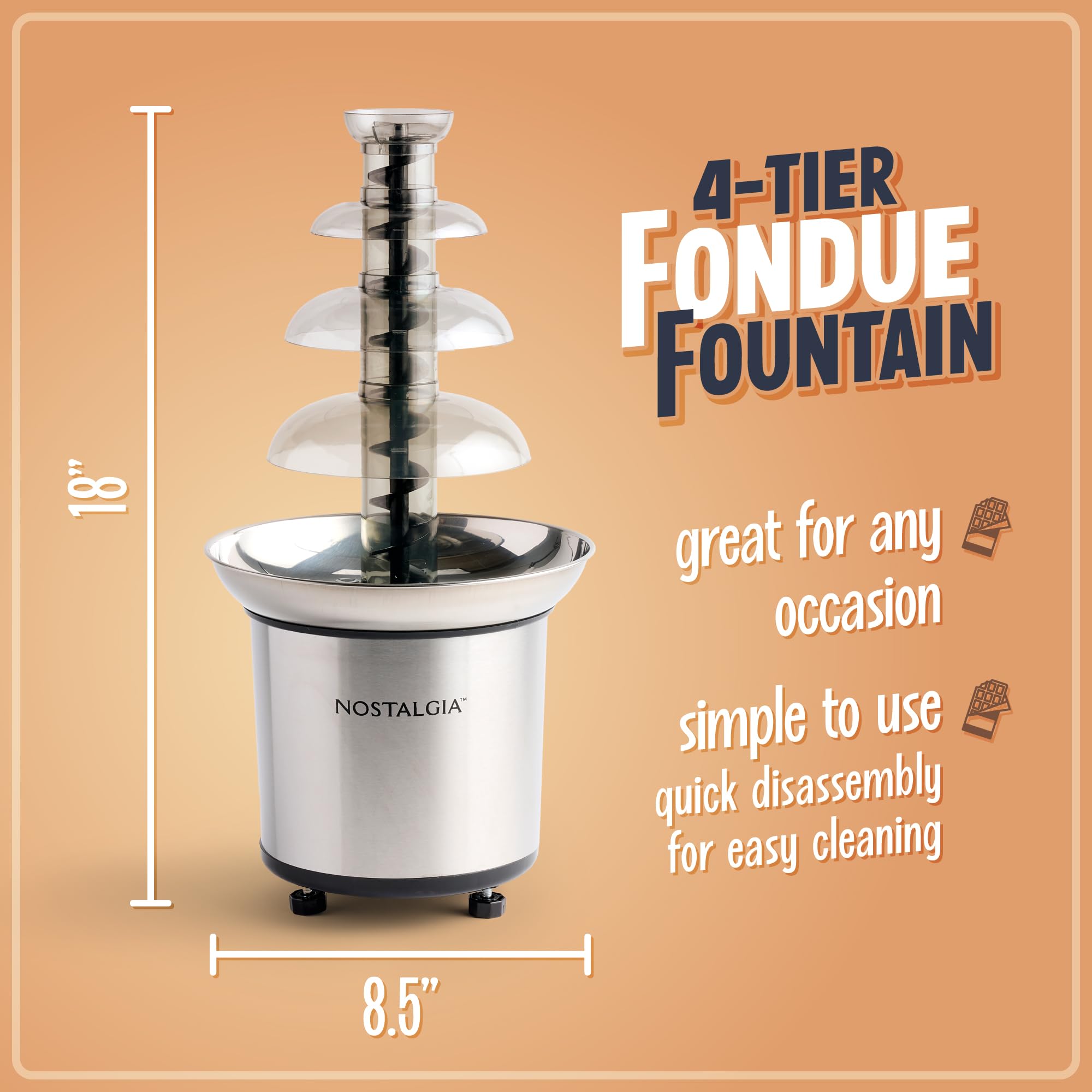Foto 3 pulgar | Chocolate Fondue Fountain Nostalgia 4 Niveles 950 ml Acero Inoxidable - Venta Internacional