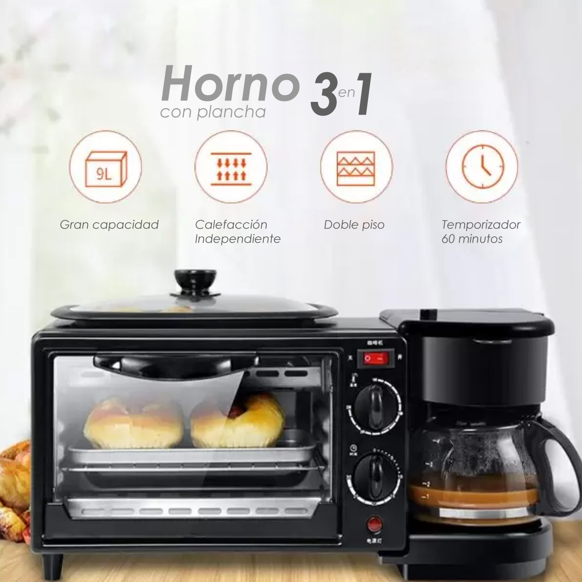 Foto 4 pulgar | Horno Tostador Desayunador 3 En 1 Multifunción Iliosinnova
