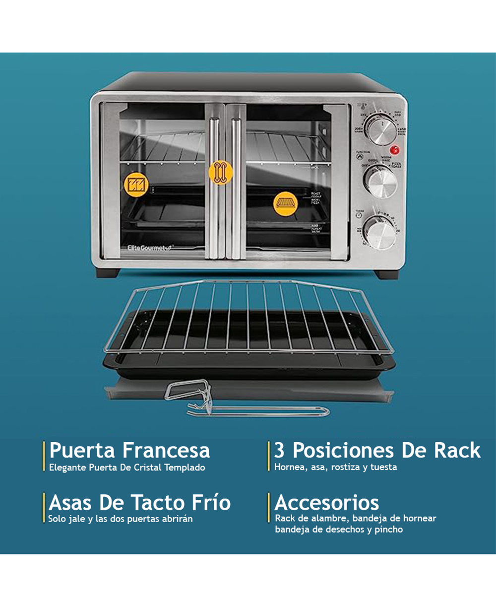 Foto 5 pulgar | Horno de Convexión Elite Gourmet 25 L de Doble Puerta con Asador
