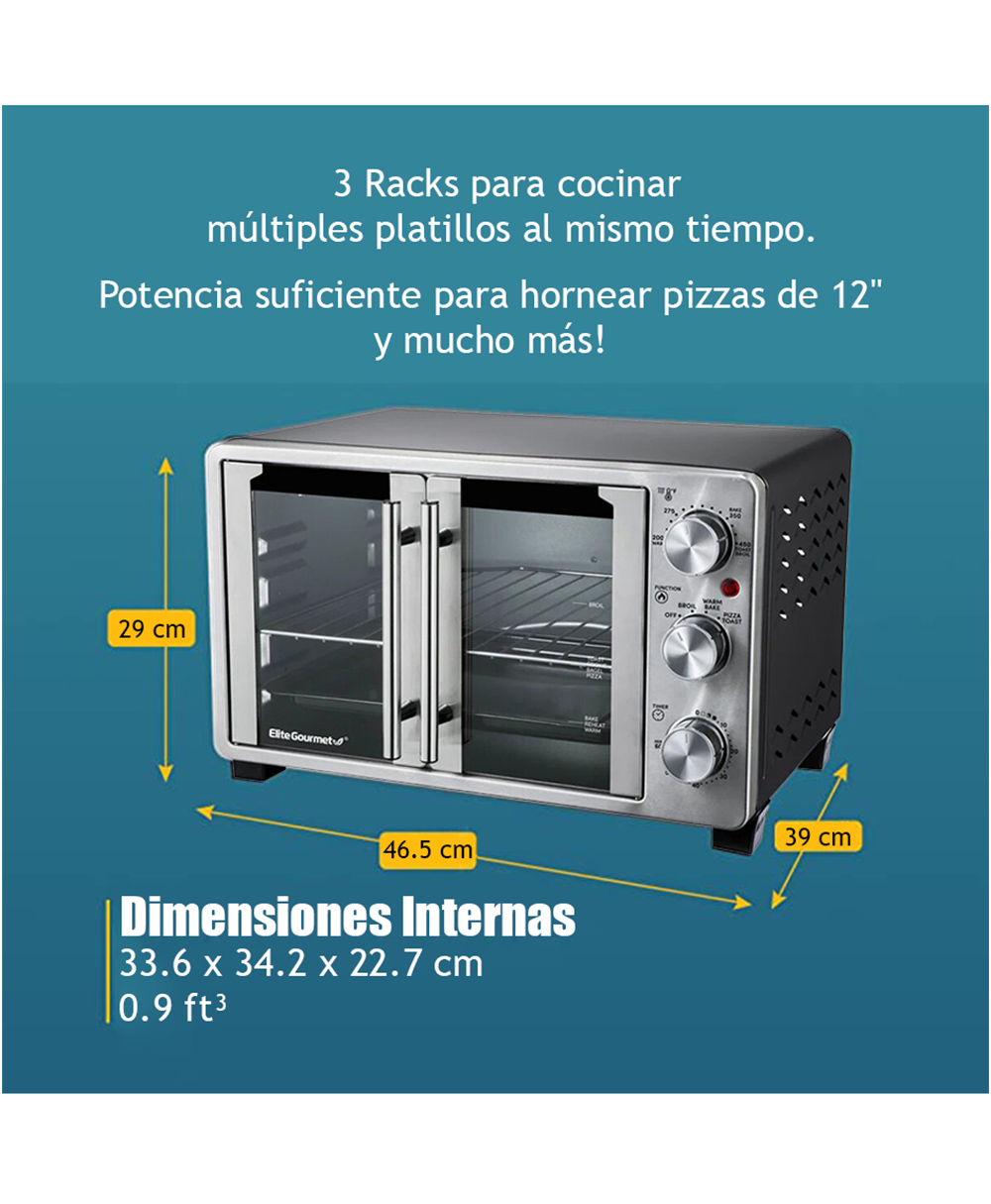 Foto 6 pulgar | Horno de Convexión Elite Gourmet 25 L de Doble Puerta con Asador