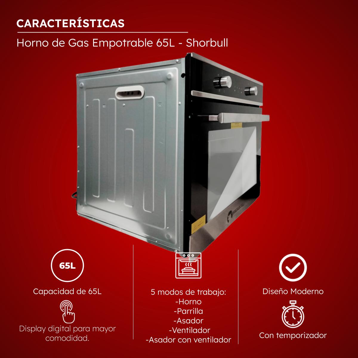 Foto 7 | Horno Empotrable de Gas Shorbull Negro 65l Convección