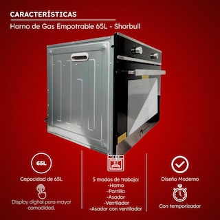 Foto 7 | Horno Empotrable de Gas Shorbull Negro 65l Convección