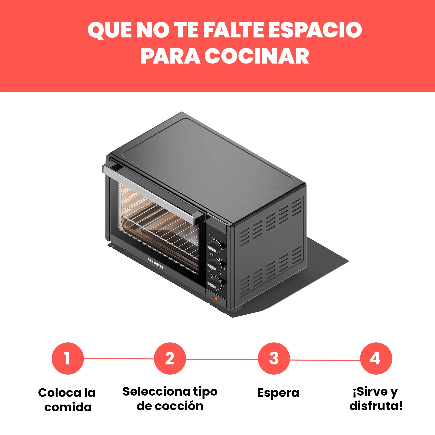 Foto 7 | Horno Tostador Chefman de Convección XXL 45l 5 en 1 Negro