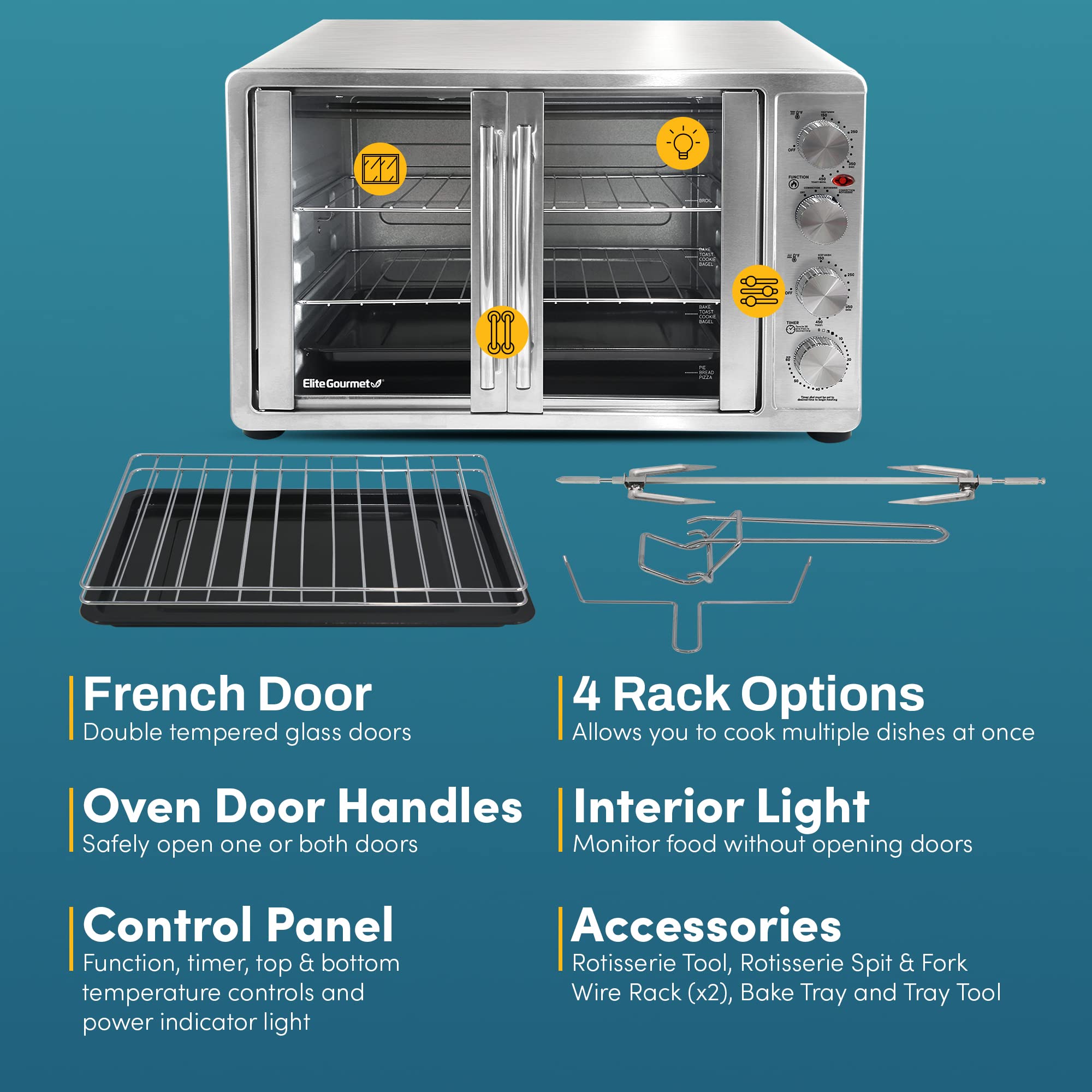 Foto 7 pulgar | Horno de Convección Elite Gourmet de 45 L-Venta Internacional