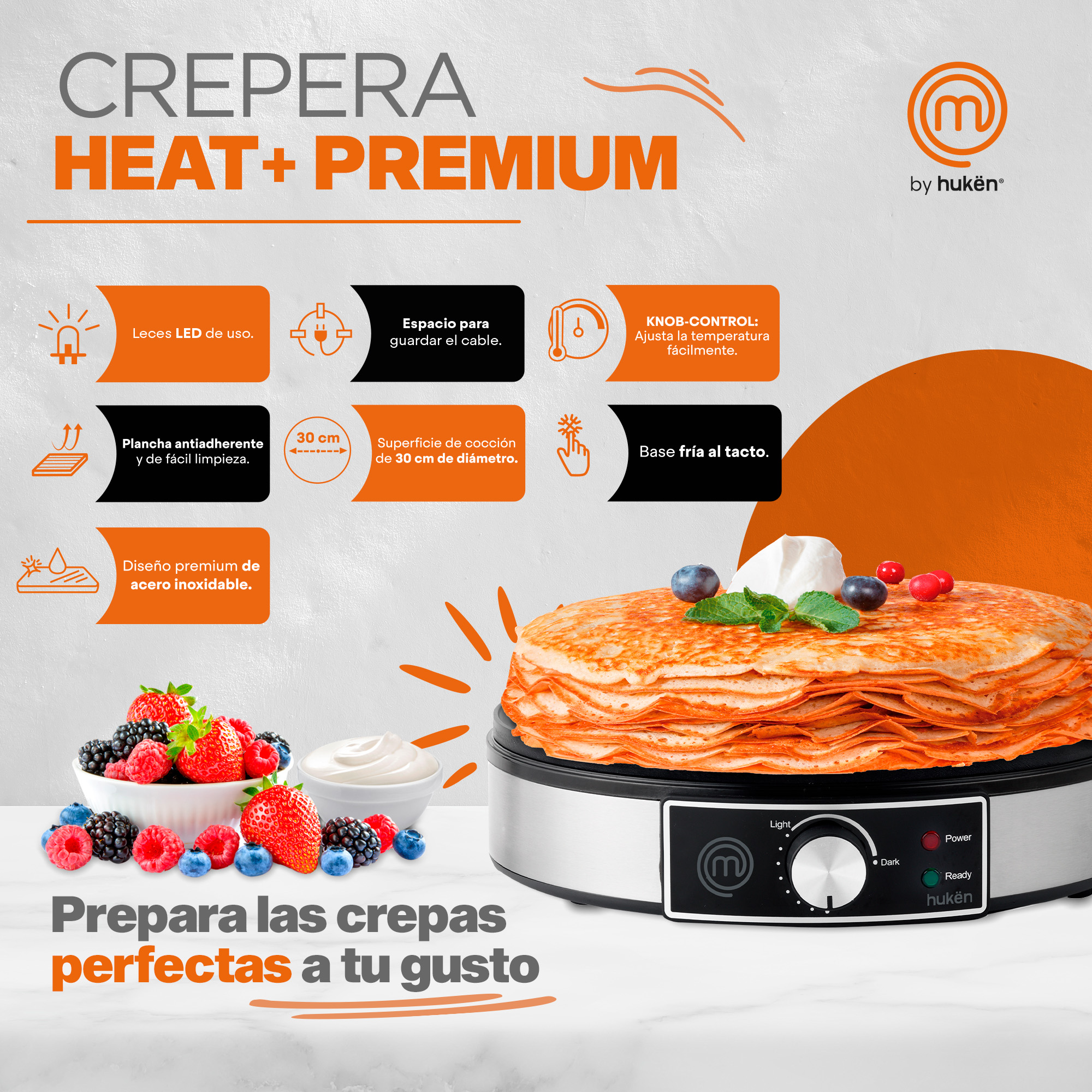 Foto 3 pulgar | Crepera Eléctrica Heat+ Premium Acero MasterChef color Plata