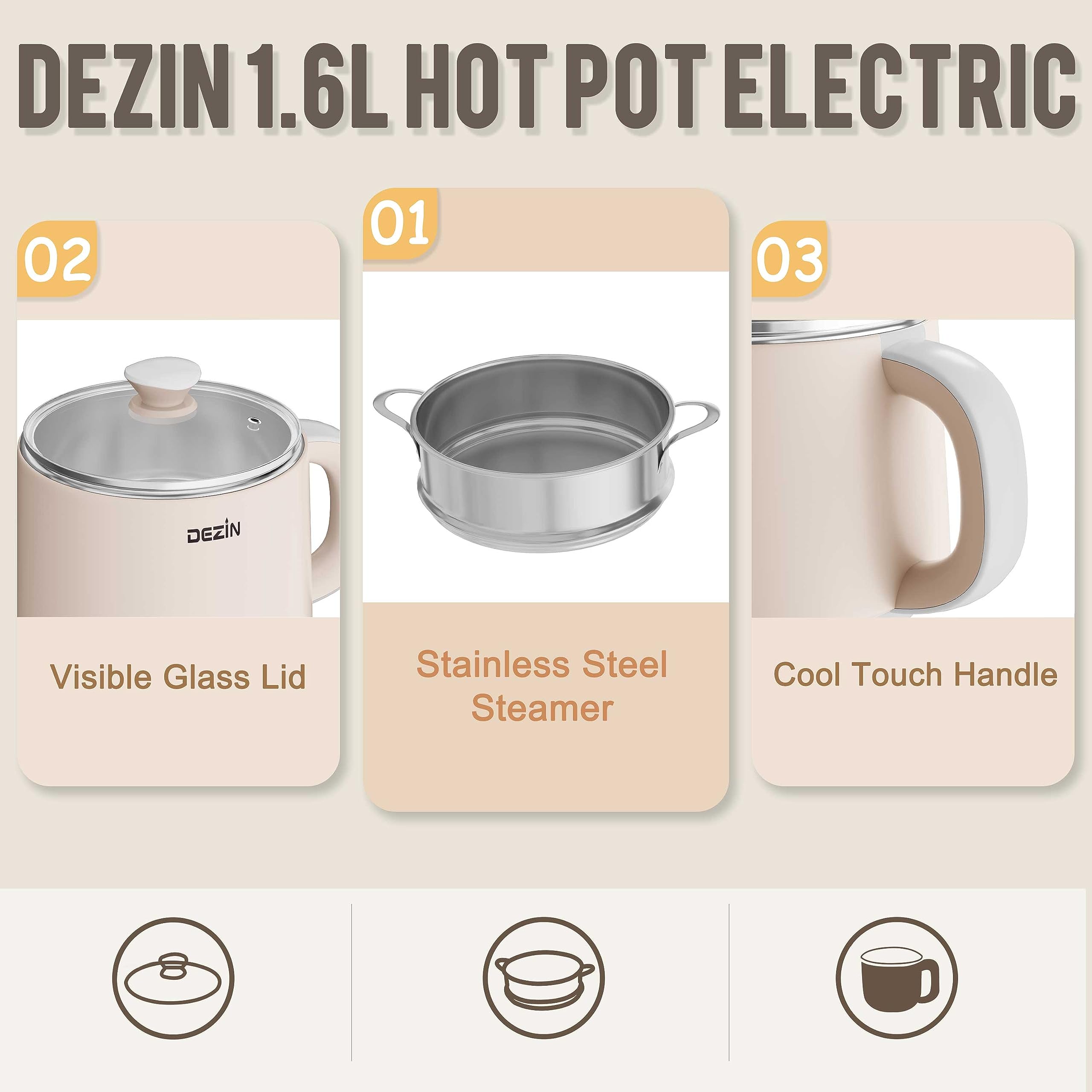 Foto 3 pulgar | Olla Eléctrica Dezin Rapid Noodles Cooker 1.6 L Con Vaporizador - Venta Internacional.