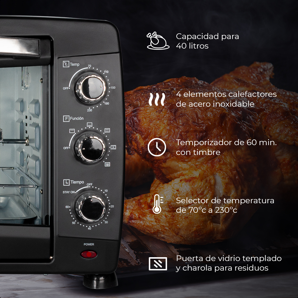 Foto 4 pulgar | Horno Tostador Daewoo DOT-1666 color Negro de 40 L