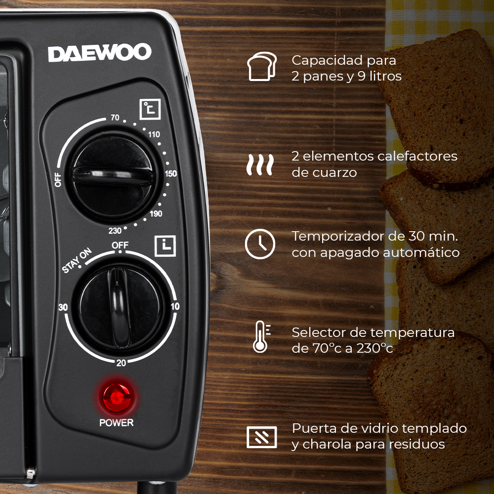 Foto 4 pulgar | Horno Eléctrico Daewoo DOT-1645 color Negro