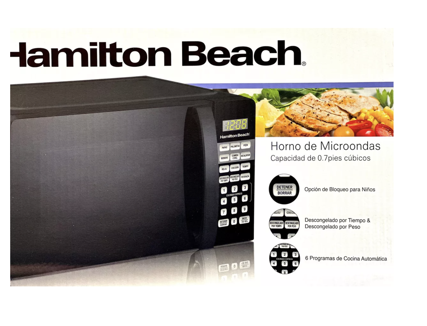 Foto 4 pulgar | Horno de Microondas Hamilton Beach 0.7L Negro con Acabado Espejo