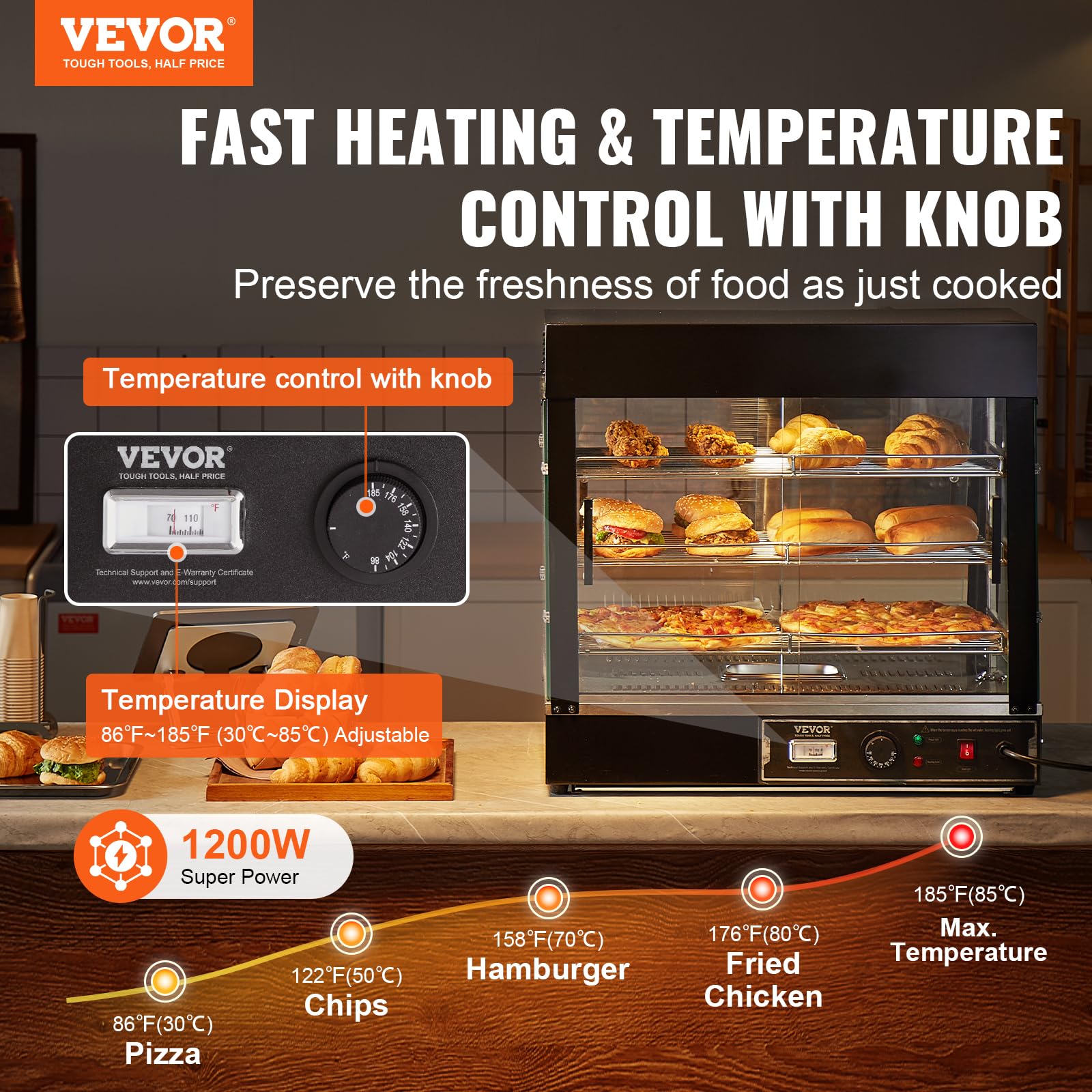 Foto 3 pulgar | Pantalla Para Calentar Alimentos Vevor De 3 Niveles, 111 L, 1200 W, Con Luz Y Temperatura - Venta Internacional.