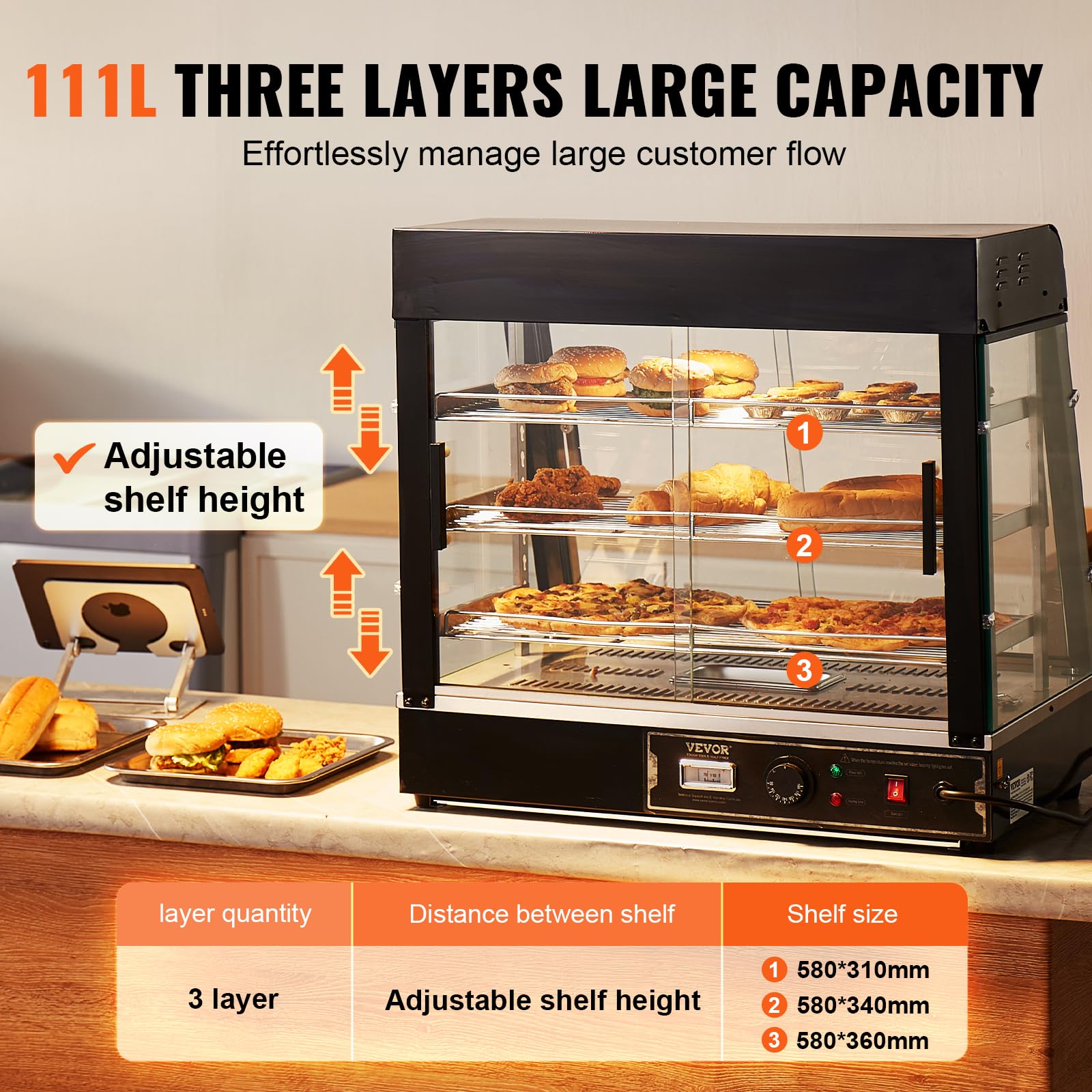 Foto 4 pulgar | Pantalla Para Calentar Alimentos Vevor De 3 Niveles, 111 L, 1200 W, Con Luz Y Temperatura - Venta Internacional.